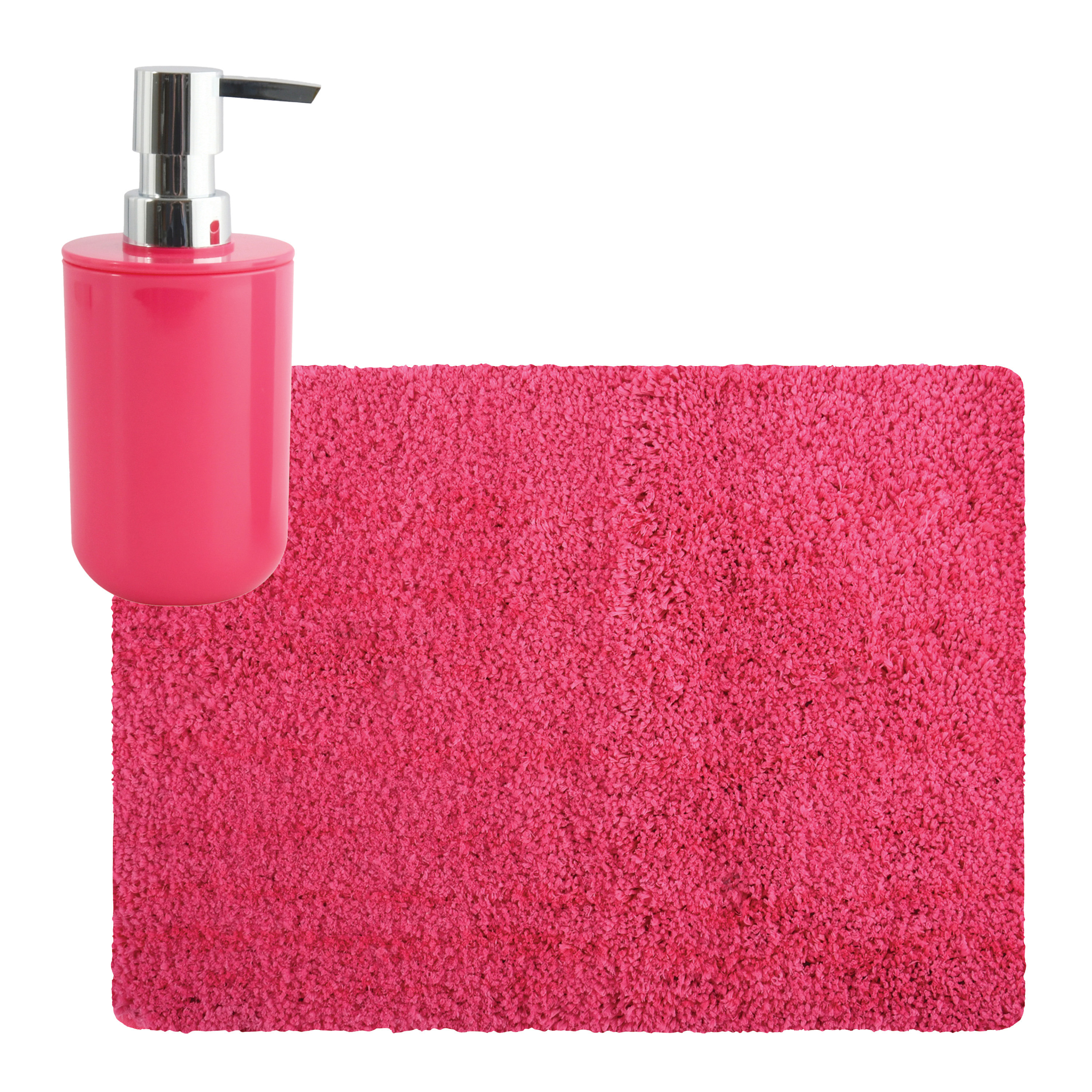 MSV badkamer droogloop tapijt - Langharig - 50 x 70 cm - incl zeeppompje zelfde kleur - fuchsia roze -