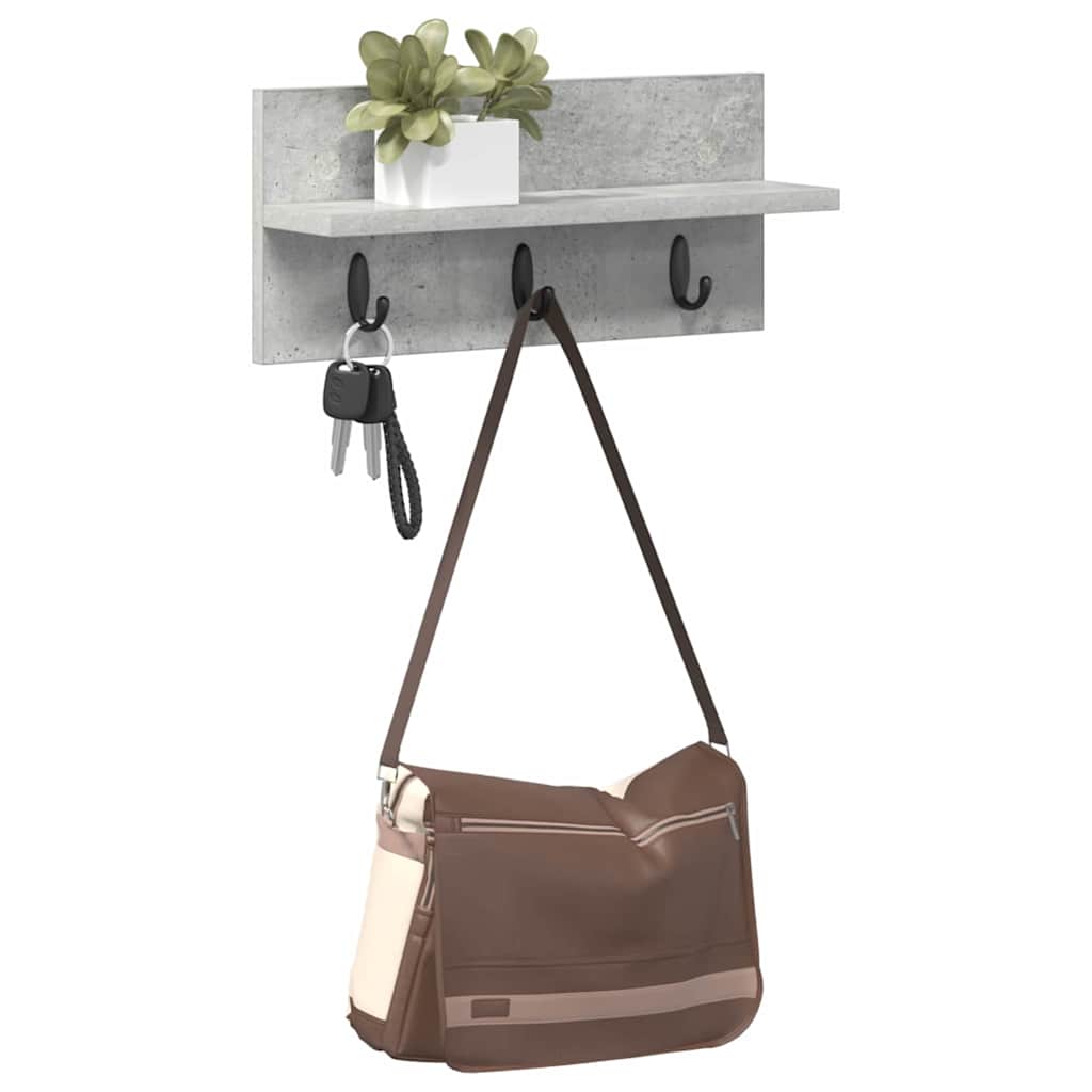 vidaXL Wandgemonteerde kapstok met plank Betongrijs 40 x 10.5 x 18 cm