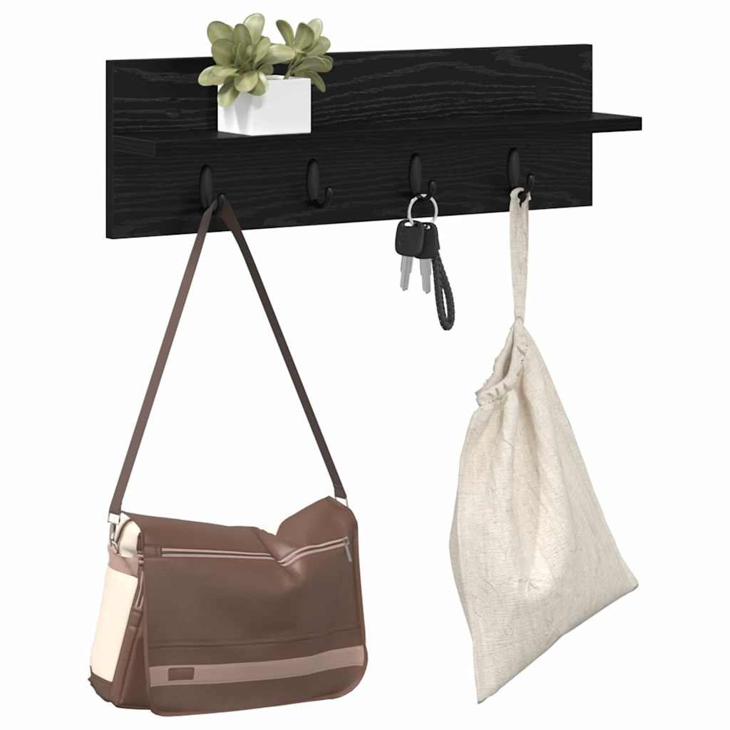 vidaXL Wandgemonteerde kapstok met plank Zwart eiken 60 x 10.5 x 18 cm