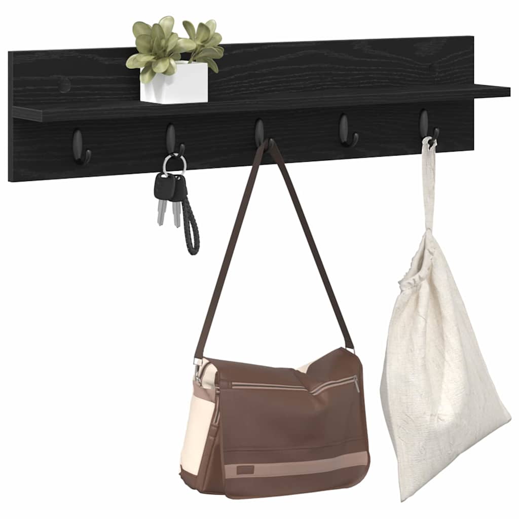 vidaXL Wandgemonteerde kapstok met plank Zwart eiken 80 x 10.5 x 18 cm