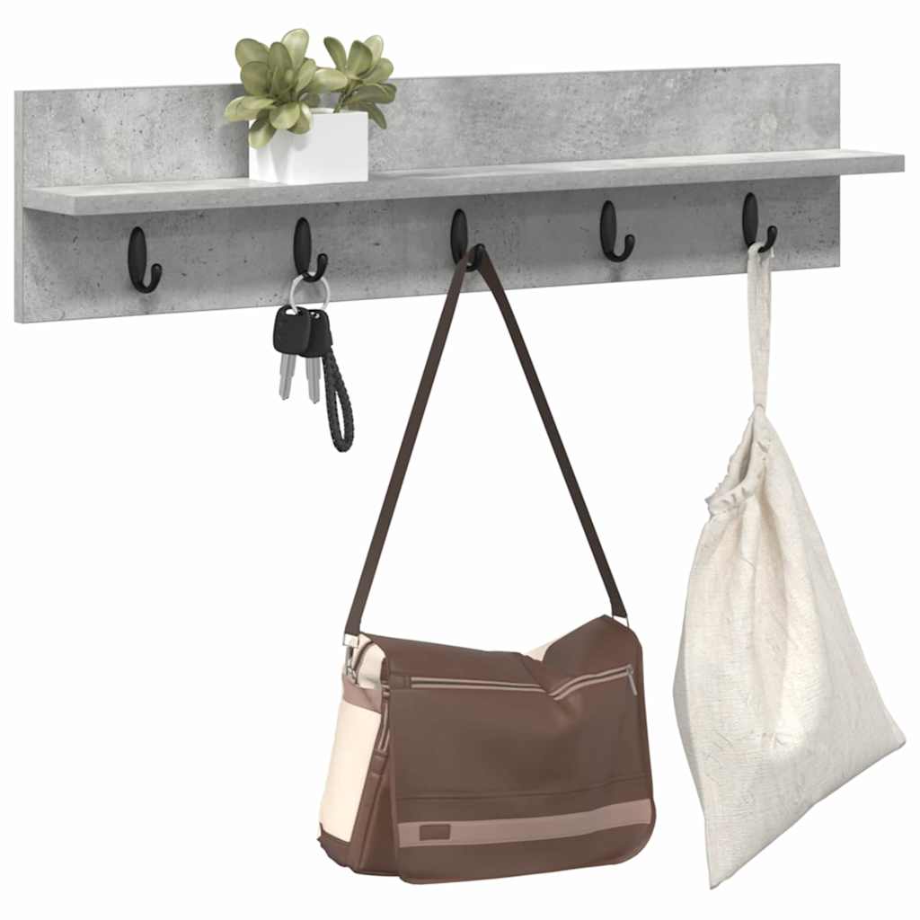 vidaXL Wandgemonteerde kapstok met plank Betongrijs 80 x 10.5 x 18 cm