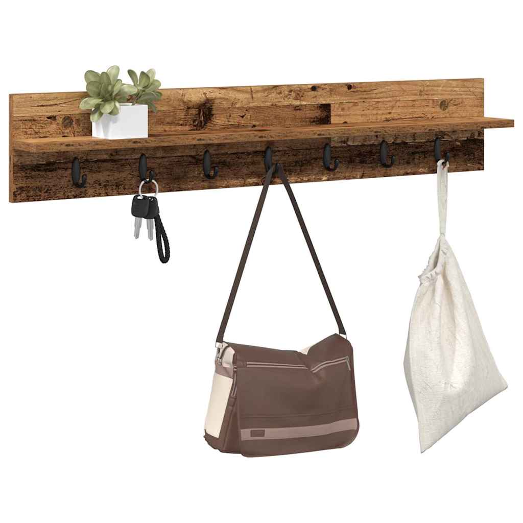 vidaXL Wandgemonteerde kapstok met plank Oud hout 100 x 10.5 x 18 cm