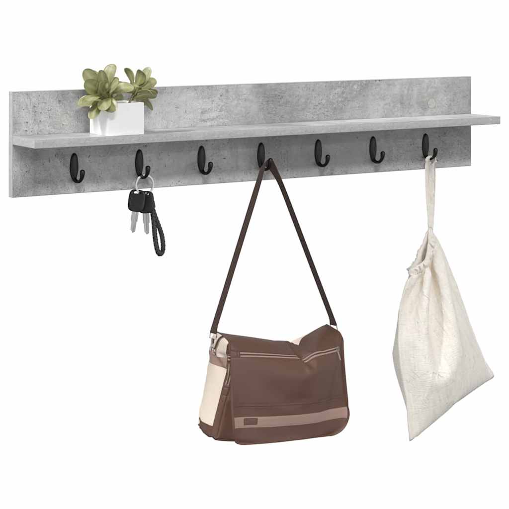 vidaXL Wandgemonteerde kapstok met plank Betongrijs 100 x 10.5 x 18 cm