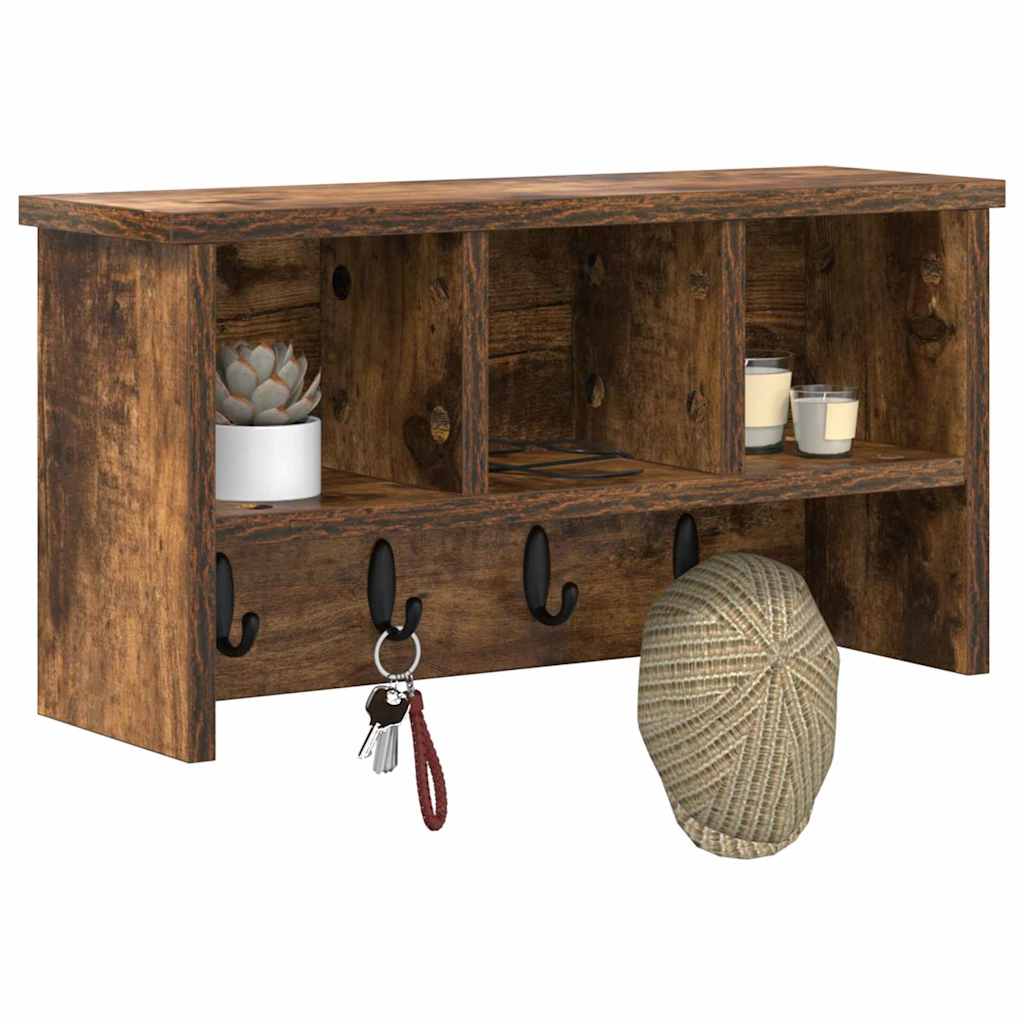vidaXL Wandgemonteerde kapstok met plank Gerookt eiken 50 x 16 x 26 cm