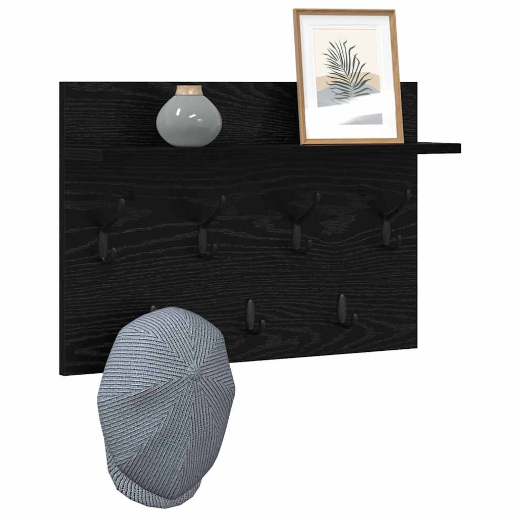 vidaXL Wandgemonteerde kapstok met plank Zwart eiken 60 x 40 x 12 cm