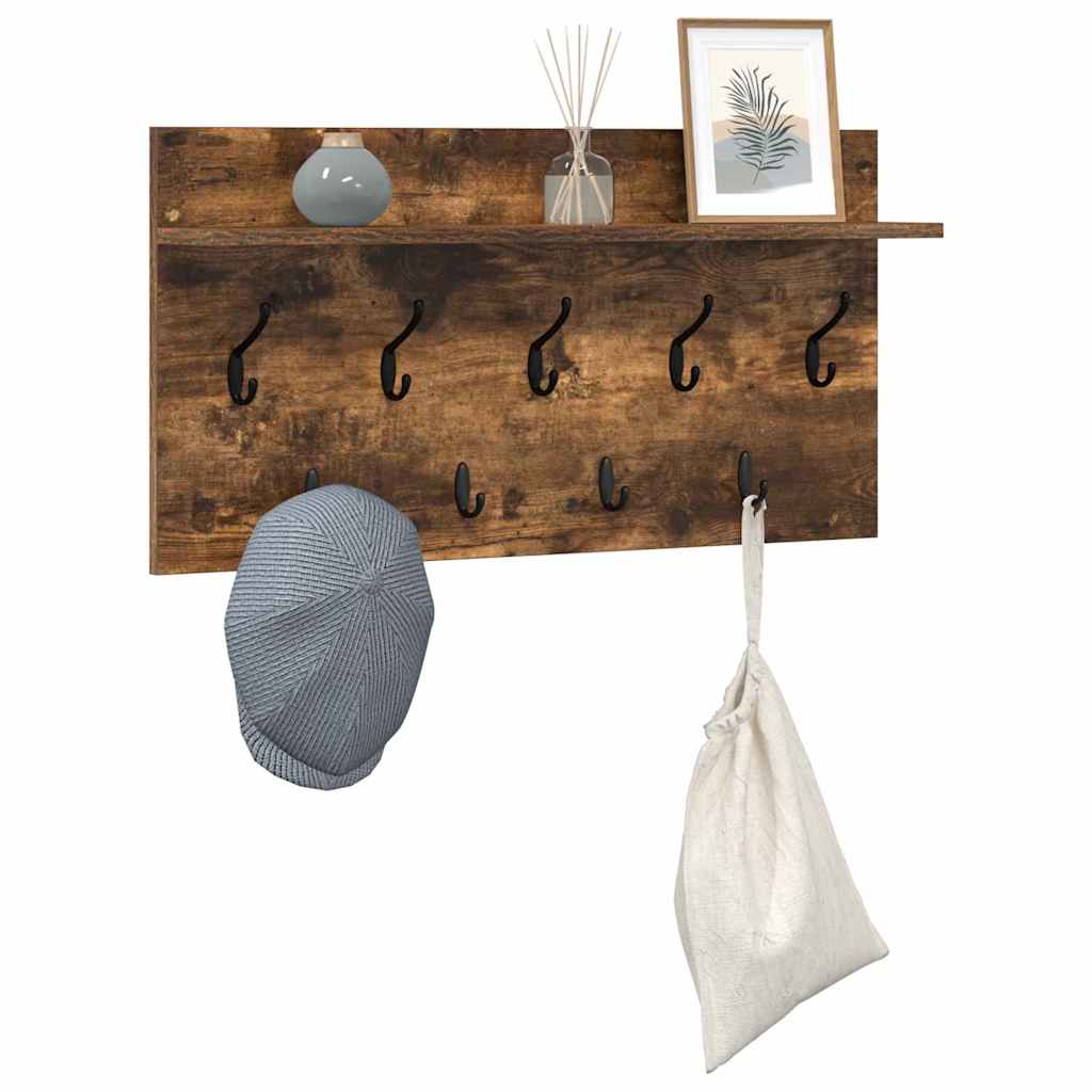 vidaXL Wandgemonteerde kapstok met plank Gerookt eiken 80 x 40 x 12 cm