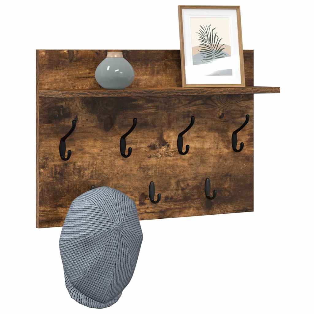 vidaXL Wandgemonteerde kapstok met plank Gerookt eiken 60 x 40 x 12 cm