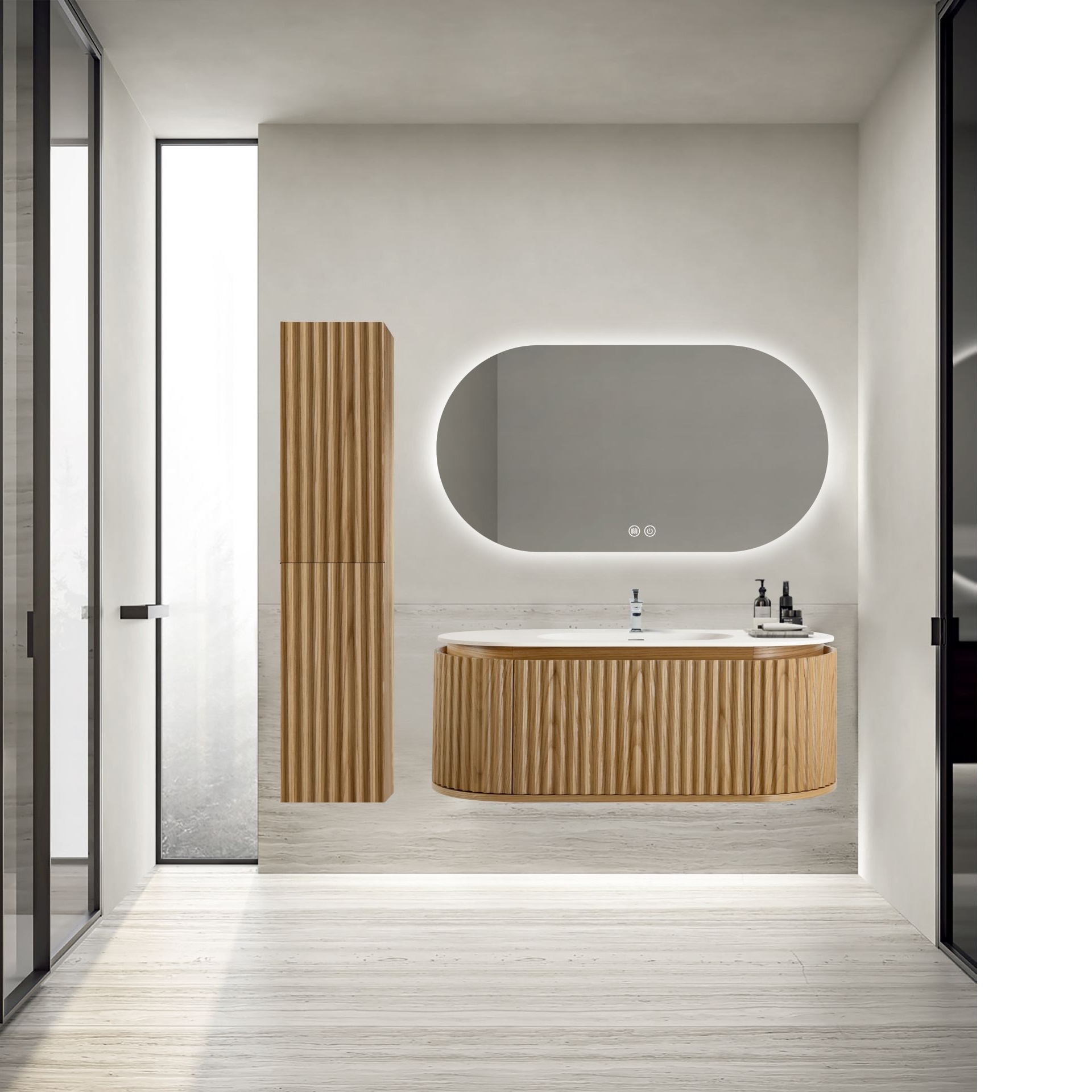 Boss & Wessing Badkamermeubelset BWS Benthe 1 Lade Greeploos Soft Close 99x42x52,5 cm Naturel Eiken
