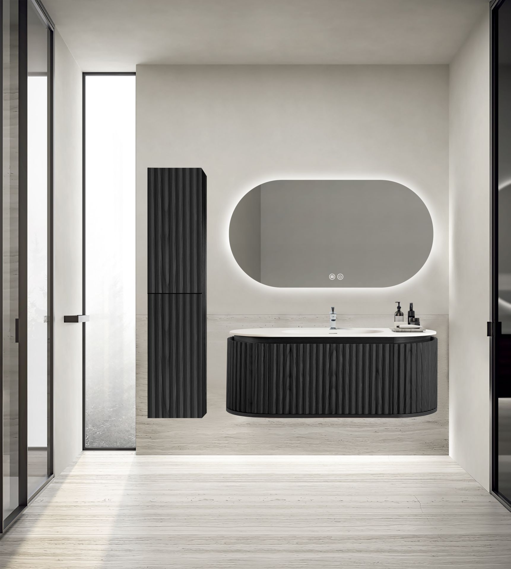 Boss & Wessing Badkamermeubelset BWS Benthe 1 Lade Greeploos Soft Close 99x42x52,5 cm Zwart Eiken