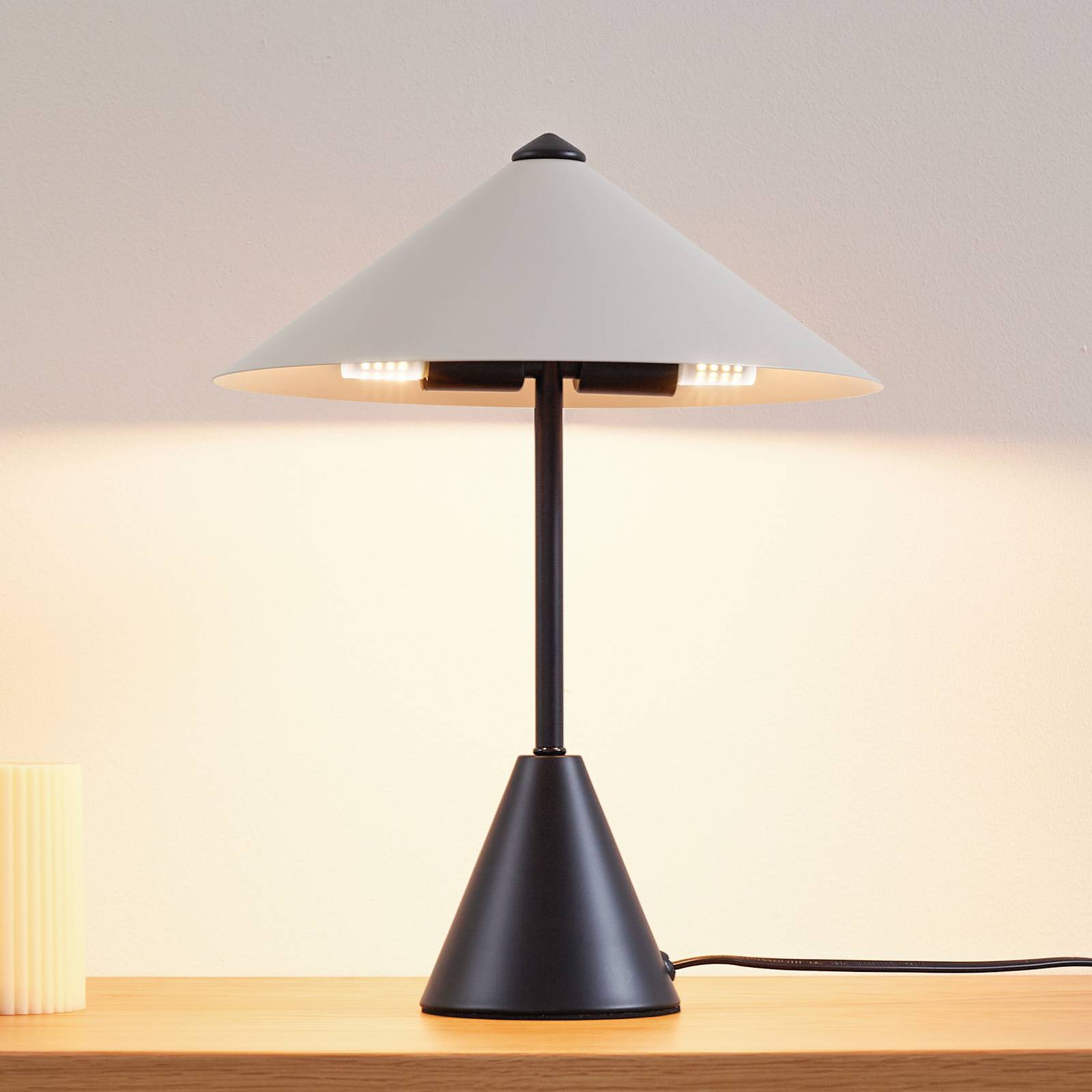 LINDBY tafellamp Norvik, hoogte 35 cm, zwart/grijs, metaal