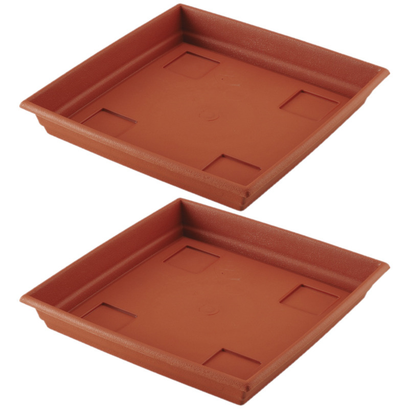 Hega Hogar Set van 3x stuks bloempot/plantenpot terra cotta onderschaal/opvangbord kunststof diameter 35 cm -