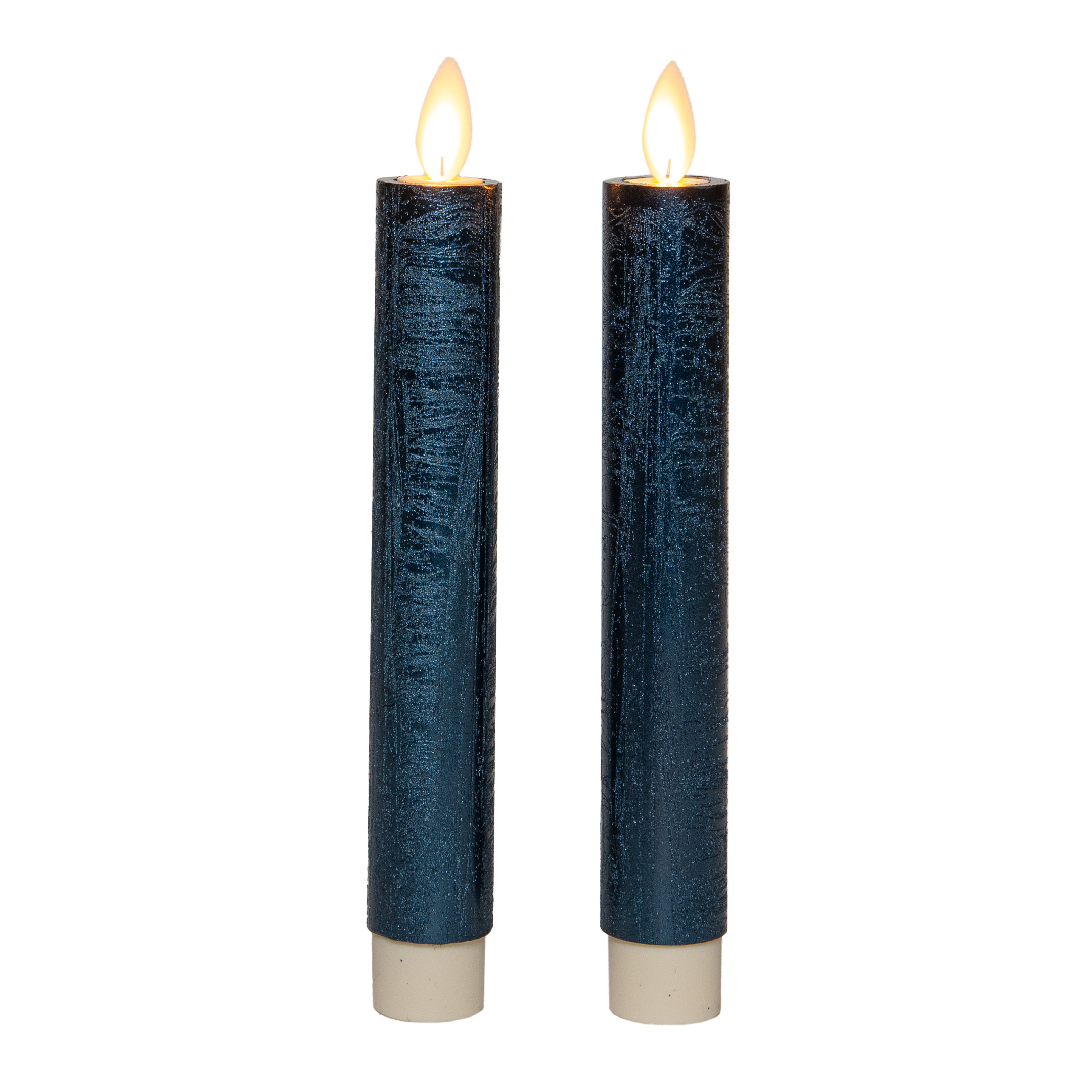 Anna's Collection LED dinerkaarsen - 2x stuks - metallic blauw - 18 cm - met afstandsbediening -