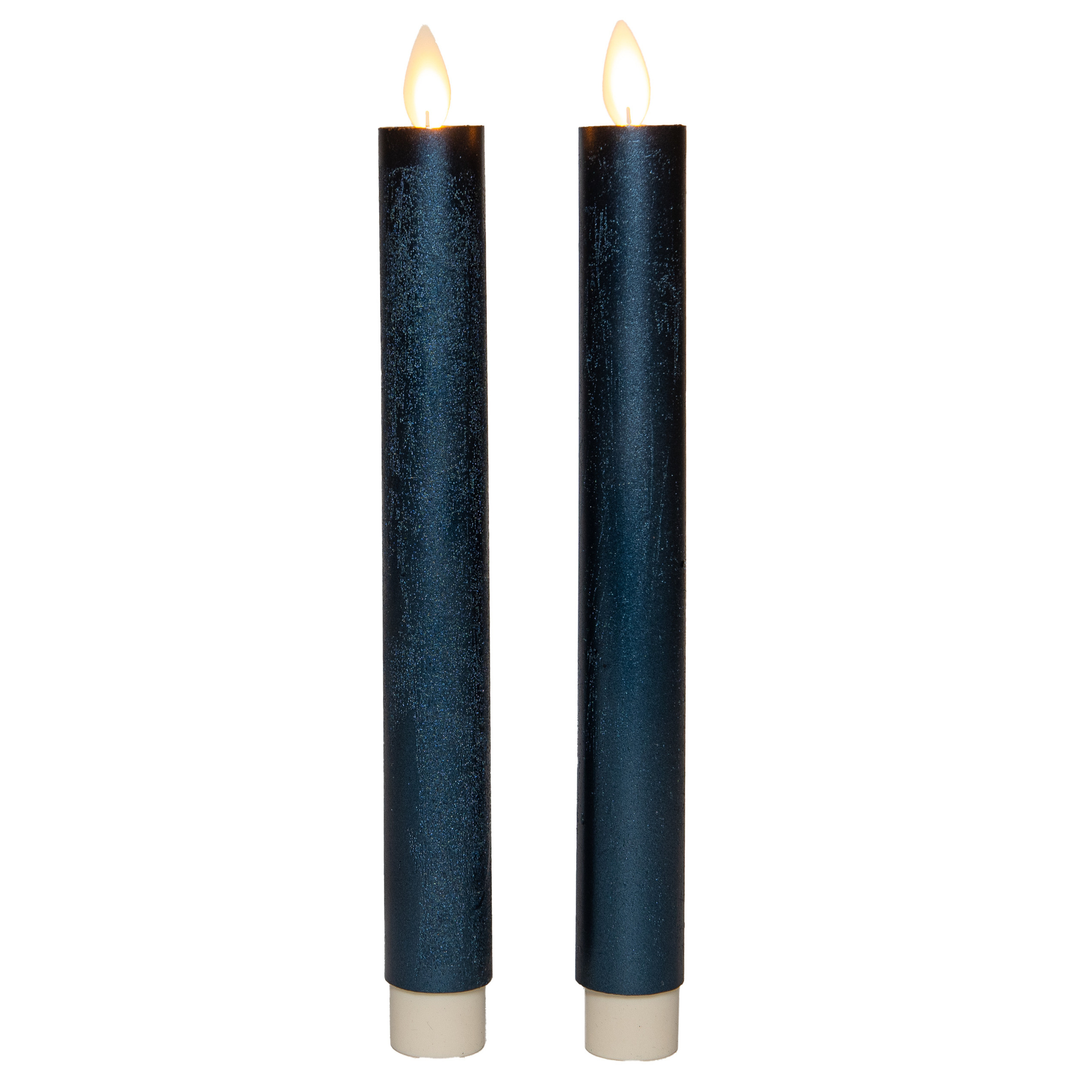 Anna's Collection LED dinerkaarsen - 2x stuks - metallic blauw - 23 cm - met afstandsbediening -