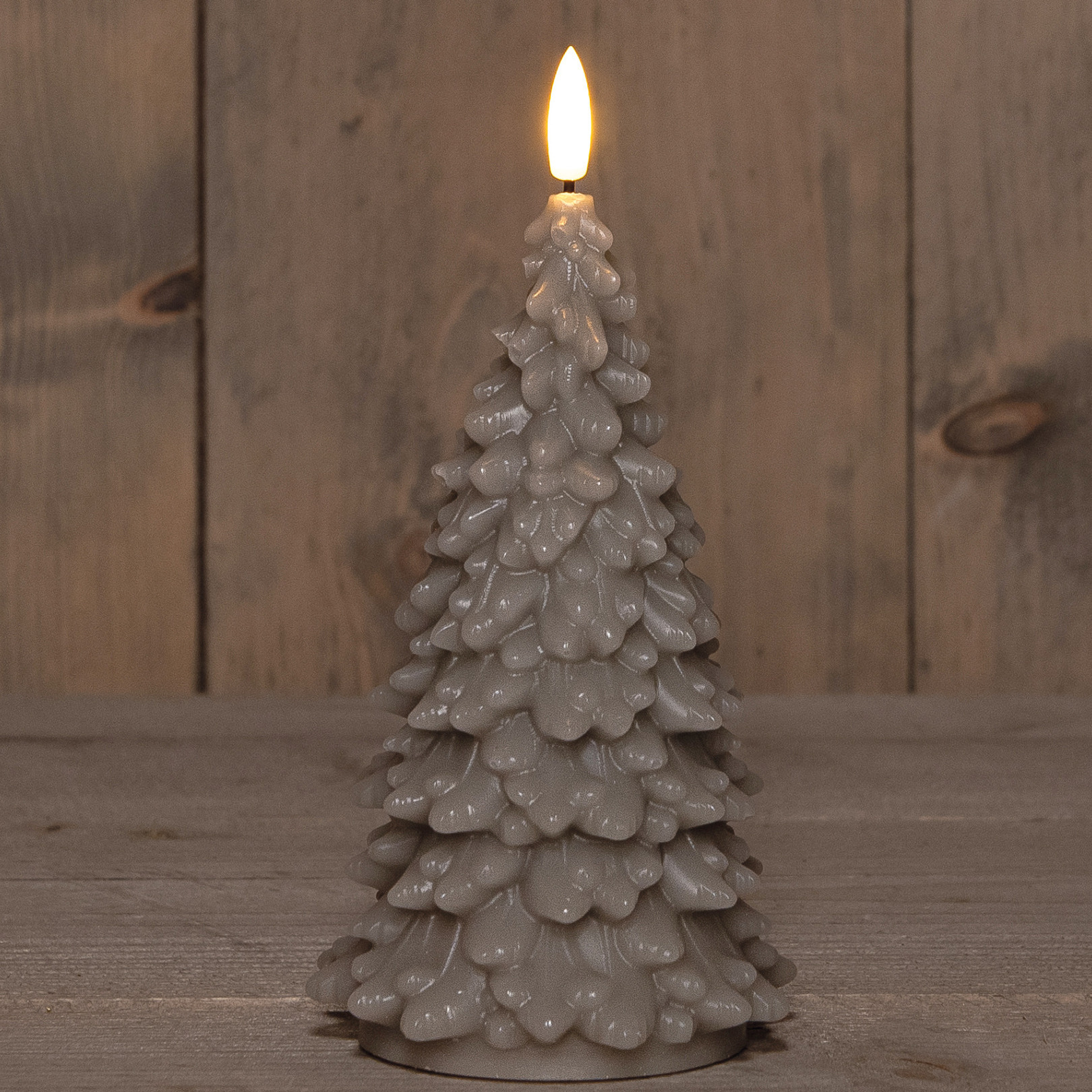 Anna's Collection LED kerstboom kaars - taupe - 20 cm - kerstkaars - kerstdiner kaarsen -