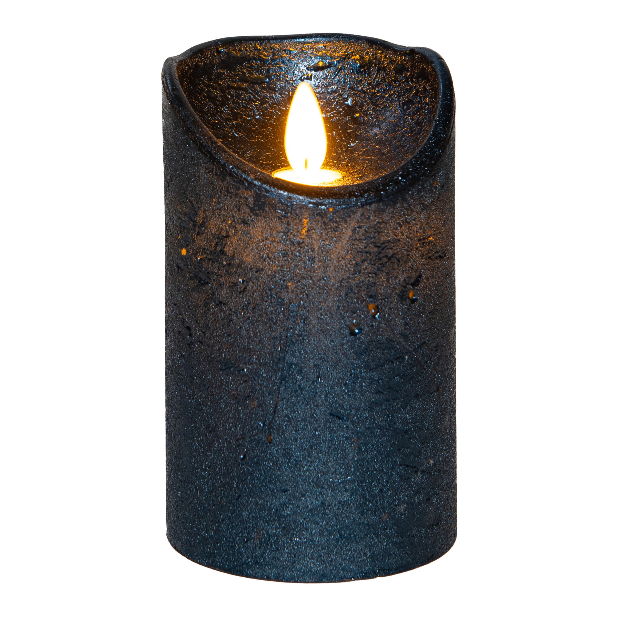 Anna's Collection Led kaars/stompkaars - metallic blauw℃- wax℃- H12,5 x D7,5 cm - warm wit licht - bewegende vlam -