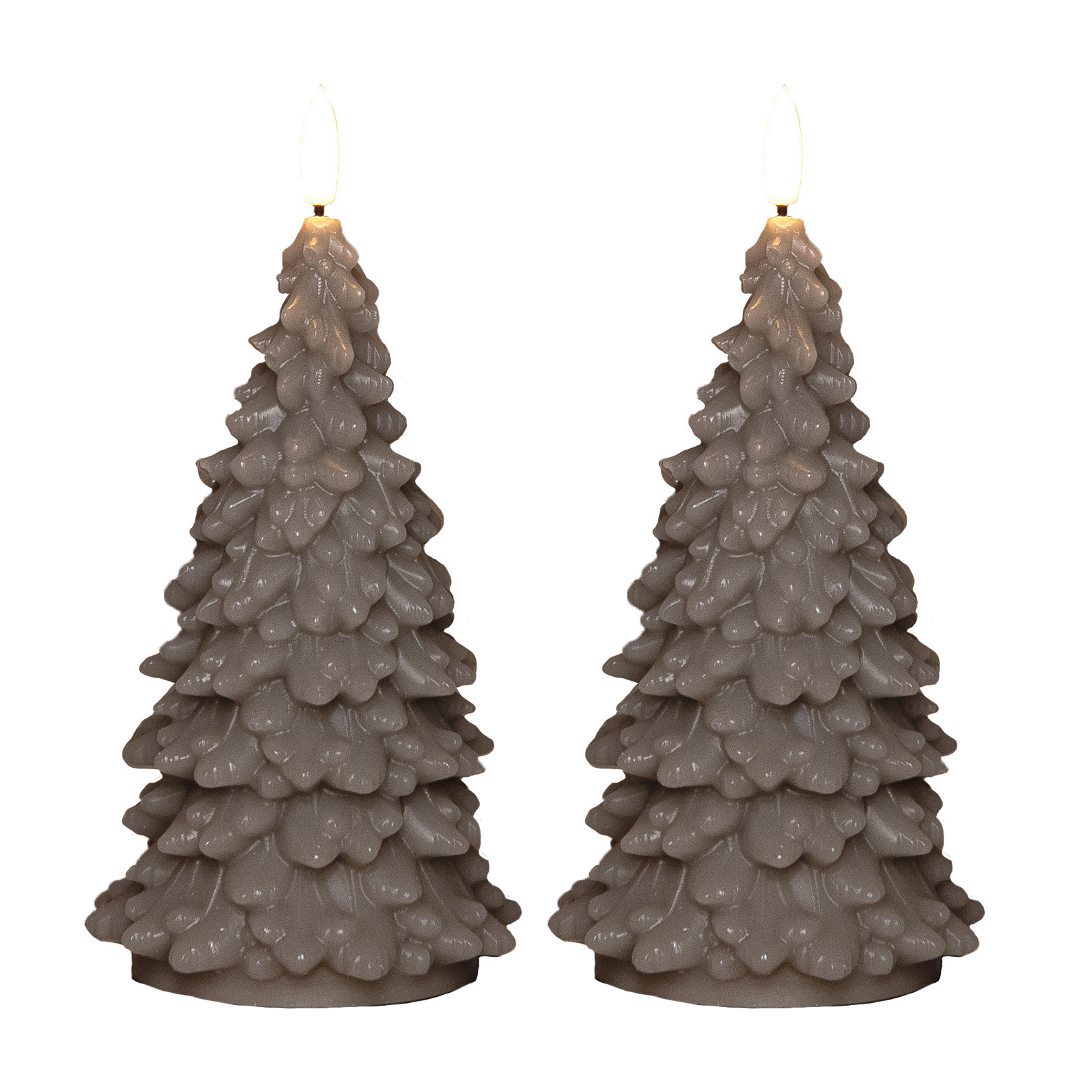 Anna's Collection LED kerstboom kaars - 2x - taupe - 20 cm - kerstkaars - kerstdiner kaarsen -