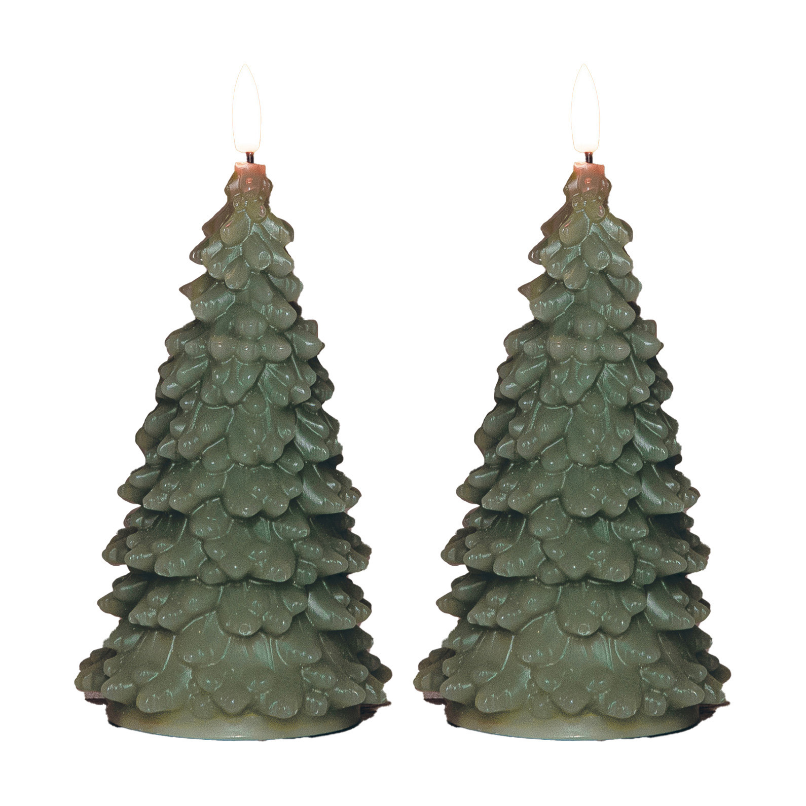 Anna's Collection LED kerstboom kaars - 2x - groen - 20 cm - kerstkaars - kerstdiner kaarsen -