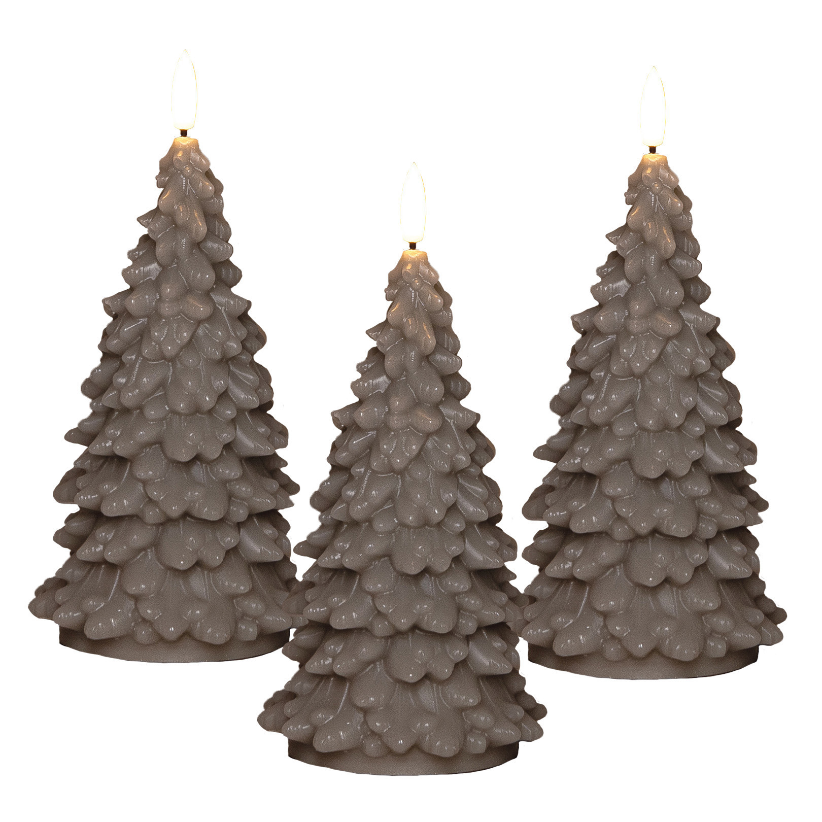 Anna's Collection LED kerstboom kaars - 3x - taupe - 20 cm - kerstkaars - kerstdiner kaarsen -