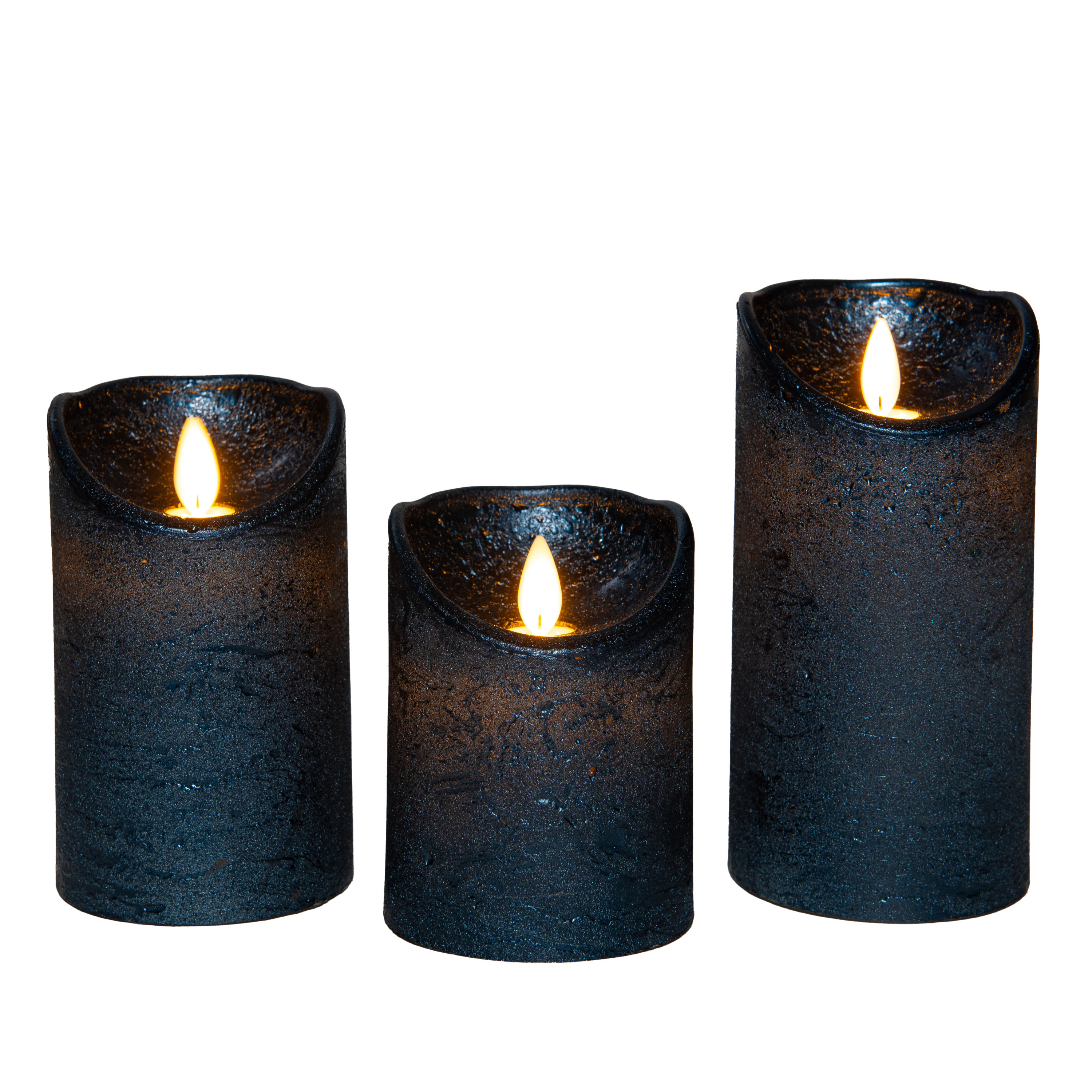 Anna's Collection LED kaarsen/stompkaarsen set - 3x stuks - metallic blauw - afstandsbediening -