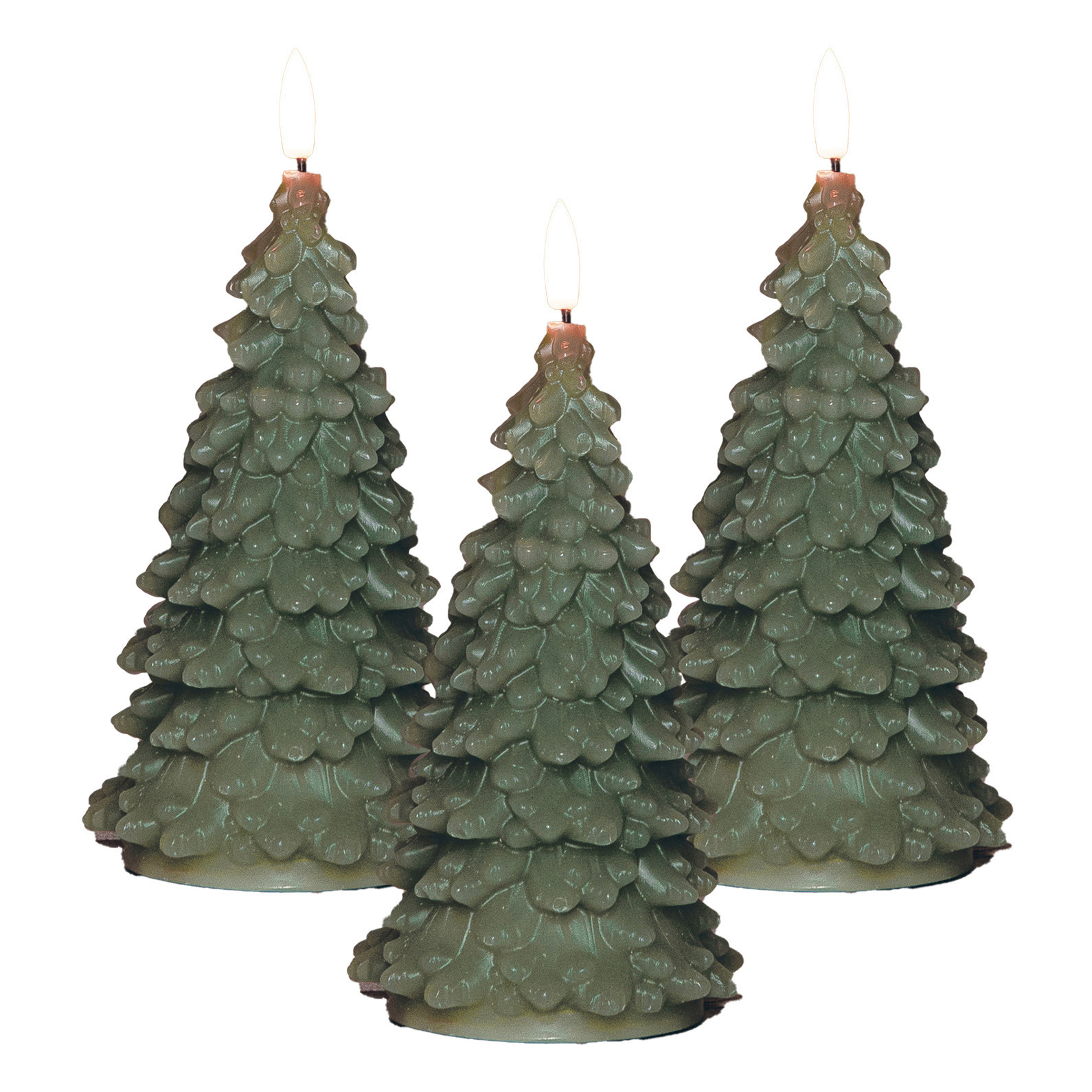 Anna's Collection LED kerstboom kaars - 3x - groen - 20 cm - kerstkaars - kerstdiner kaarsen -