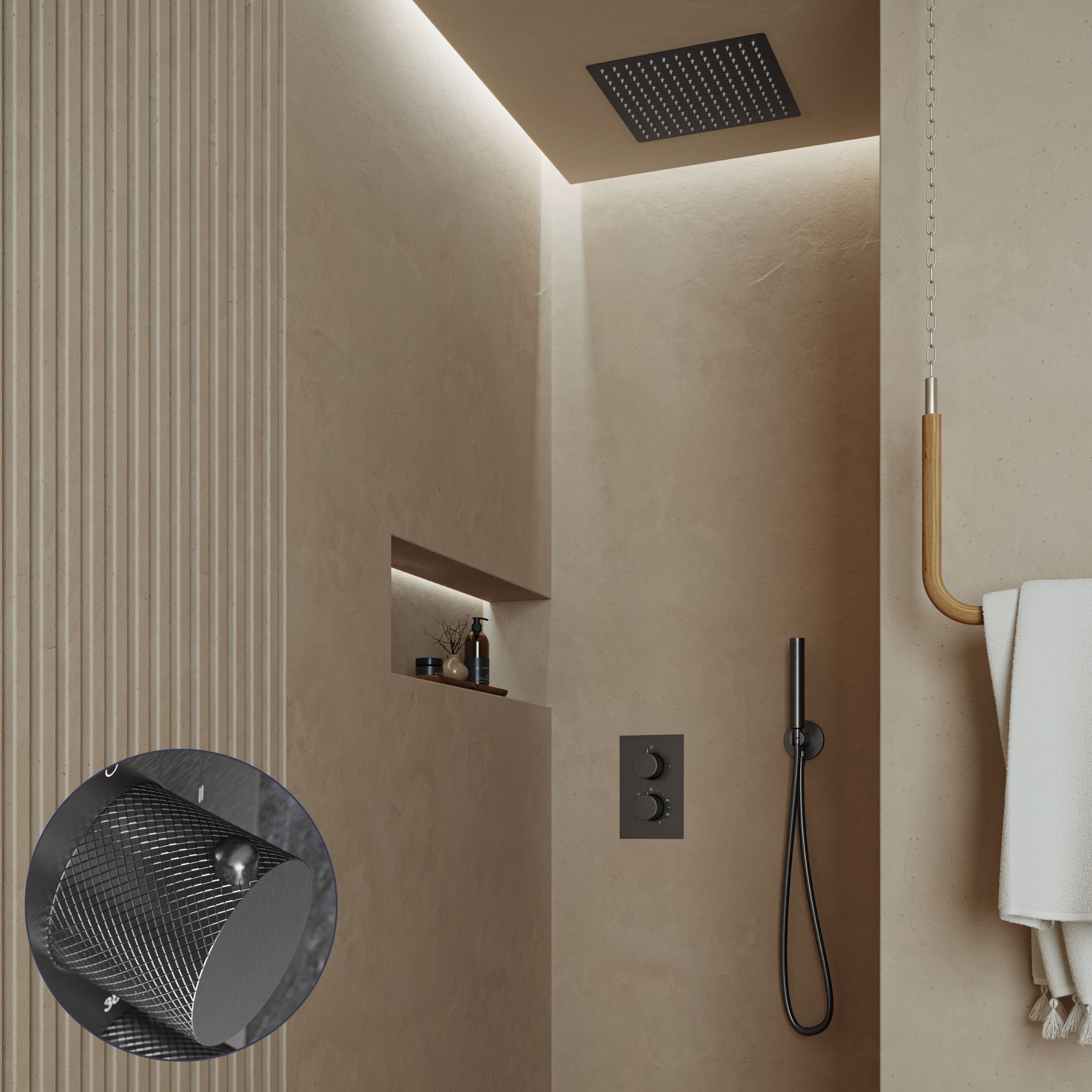 Saniclear Cube Curved inbouw regendouche met inbouw douchekop 30x30cm verouderd ijzer - gunmetal