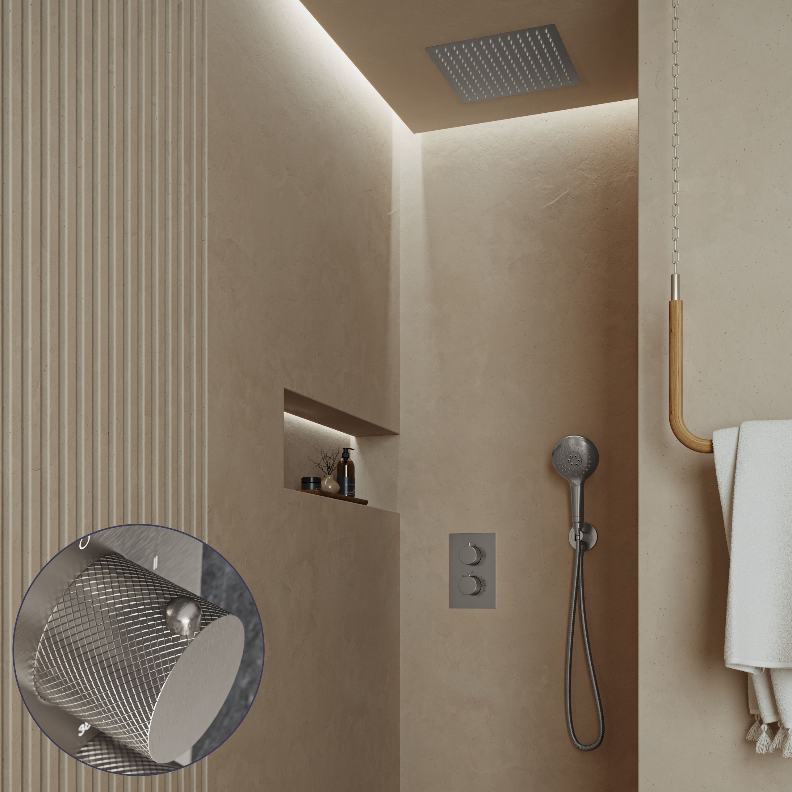 Saniclear Cube Curved inbouw regendouche met inbouw douchekop 30x30cm en 2 standen handdouche RVS
