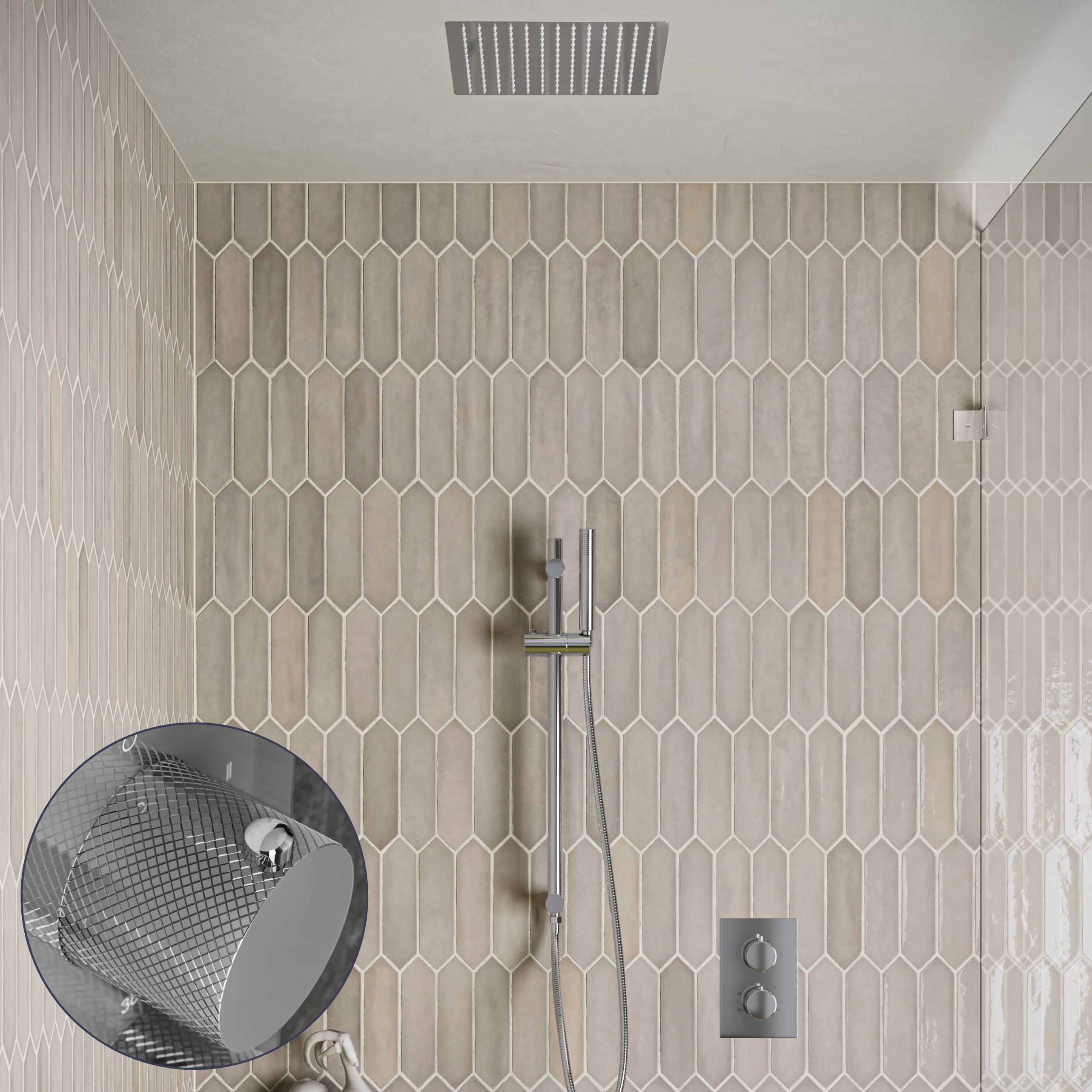 Saniclear Cube Curved inbouw regendouche met inbouw douchekop 30x30cm, glijstang en staafhanddouche chroom