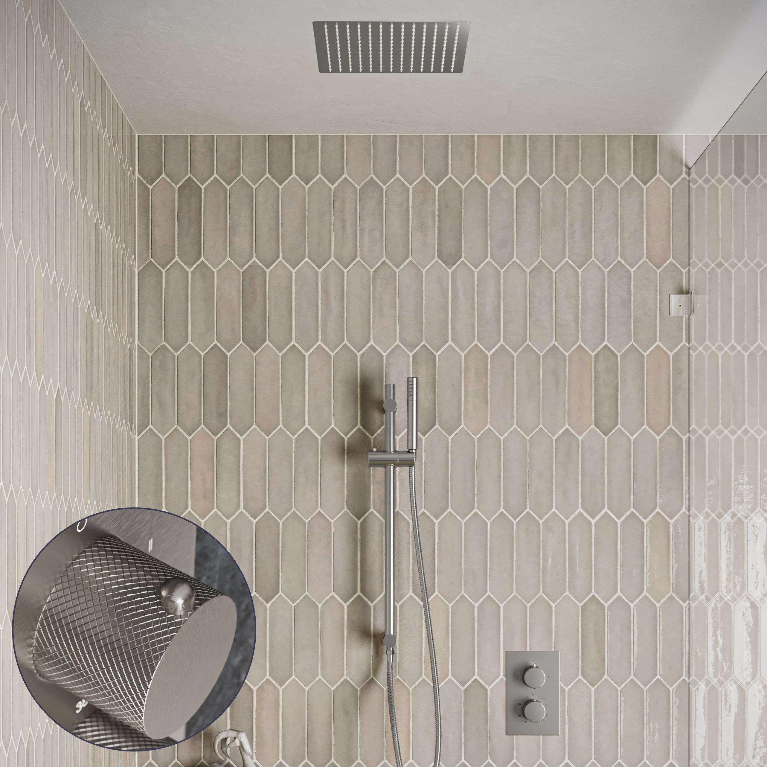 Saniclear Cube Curved inbouw regendouche met inbouw douchekop 30x30cm, glijstang en staafhanddouche RVS