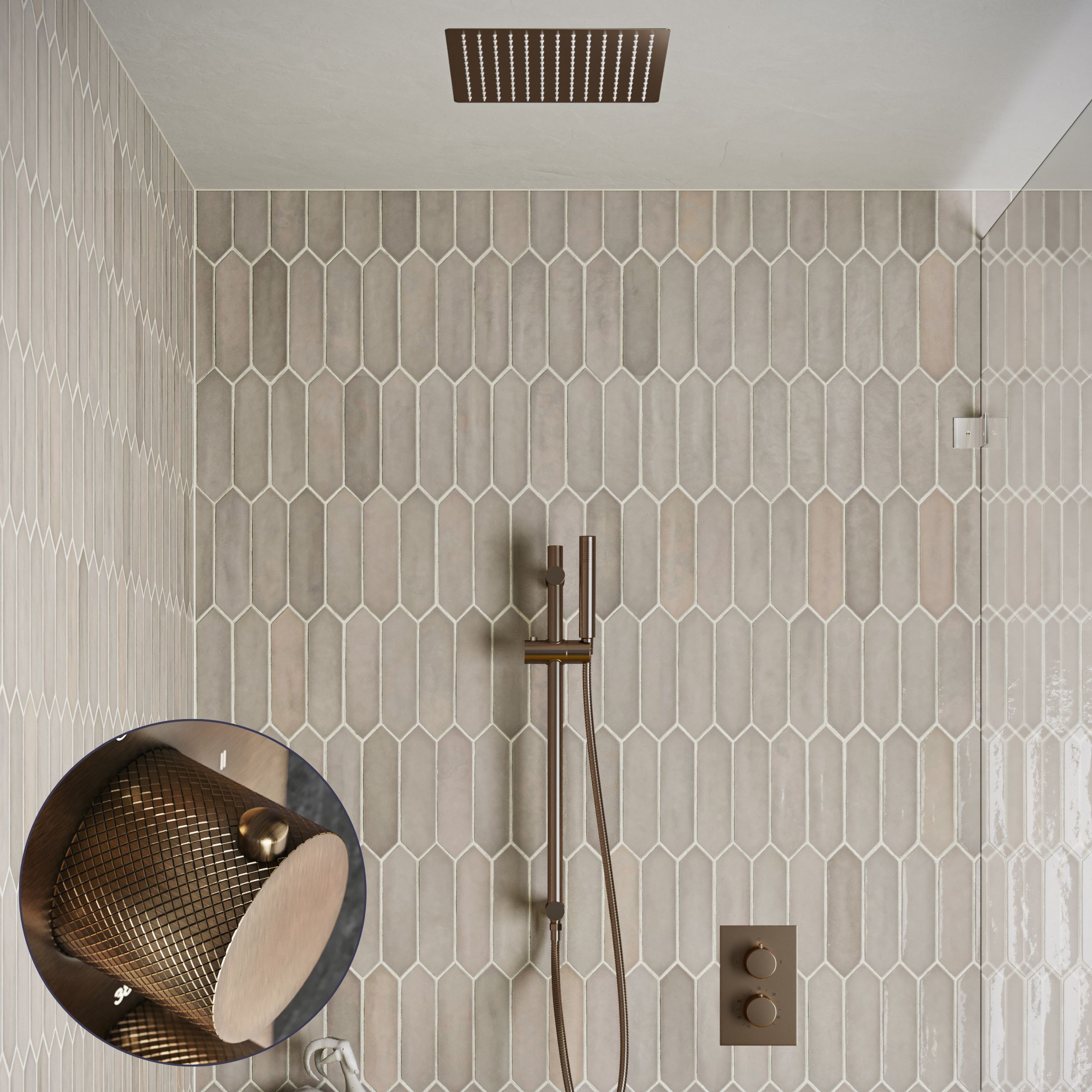 Saniclear Cube Curved inbouw regendouche met inbouw douchekop 30x30cm, glijstang en staafhanddouche verouderd messing