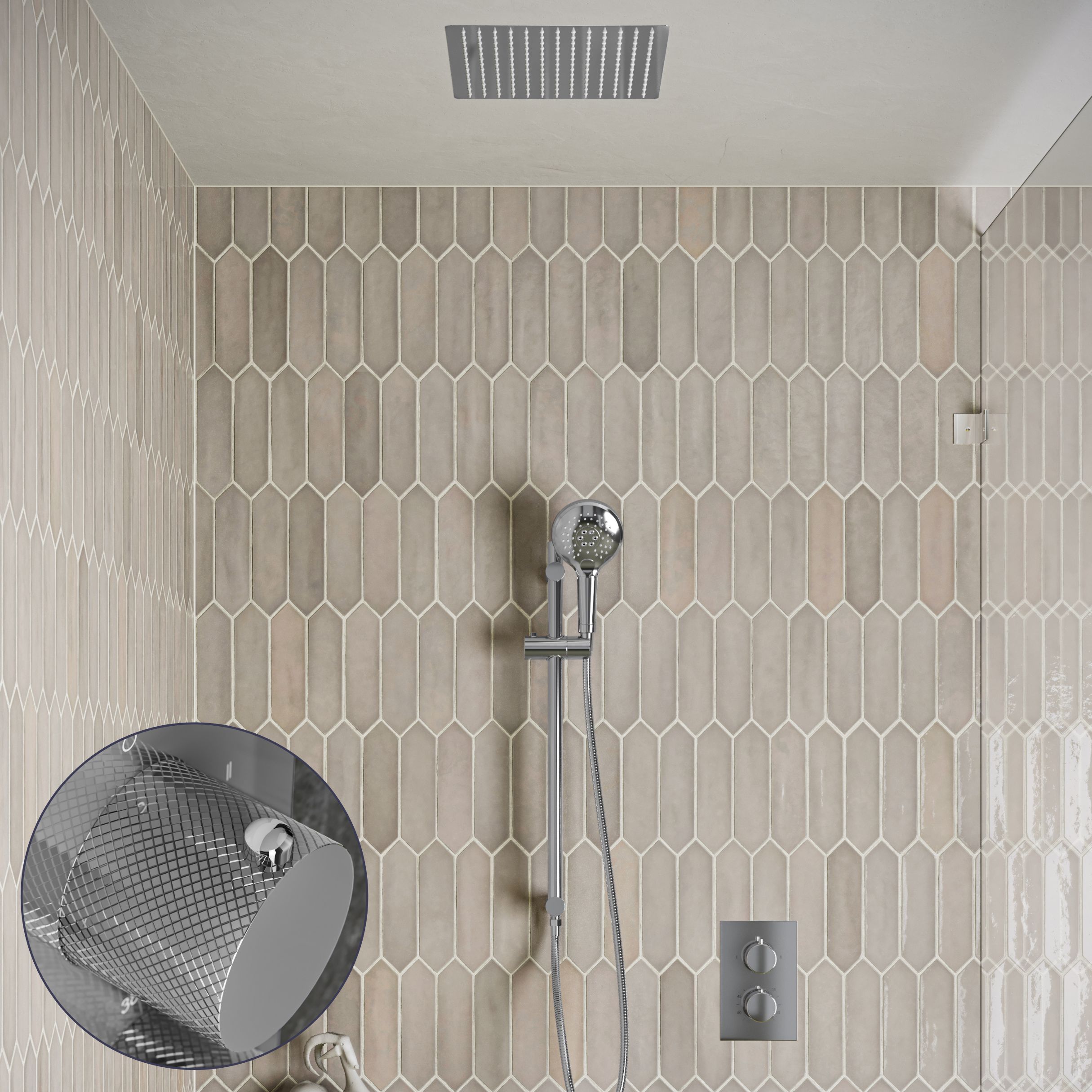 Saniclear Cube Curved inbouw regendouche met inbouw douchekop 30x30cm, glijstang en 2 standen handdouche chroom