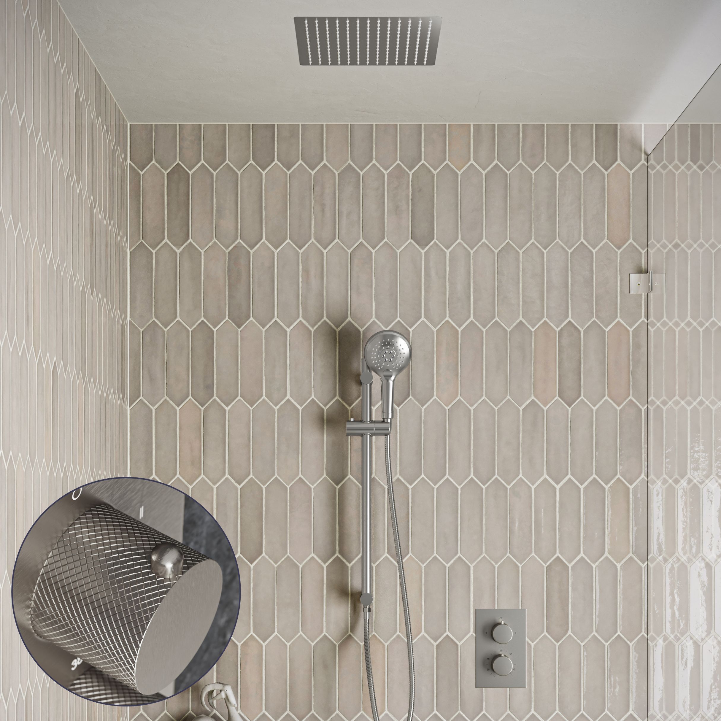 Saniclear Cube Curved inbouw regendouche met inbouw douchekop 30x30cm, glijstang en 2 standen handdouche RVS