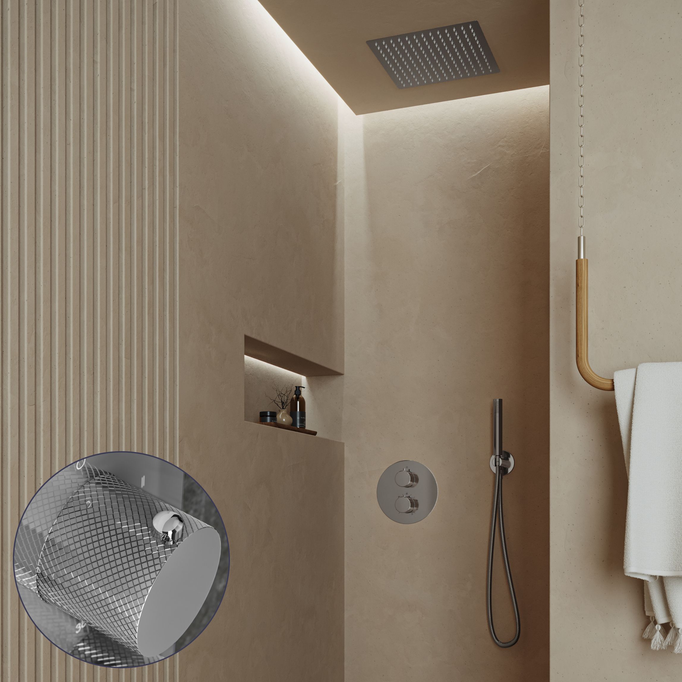 Saniclear Cube Curved inbouw regendouche rond met inbouw douchekop 30x30cm chroom