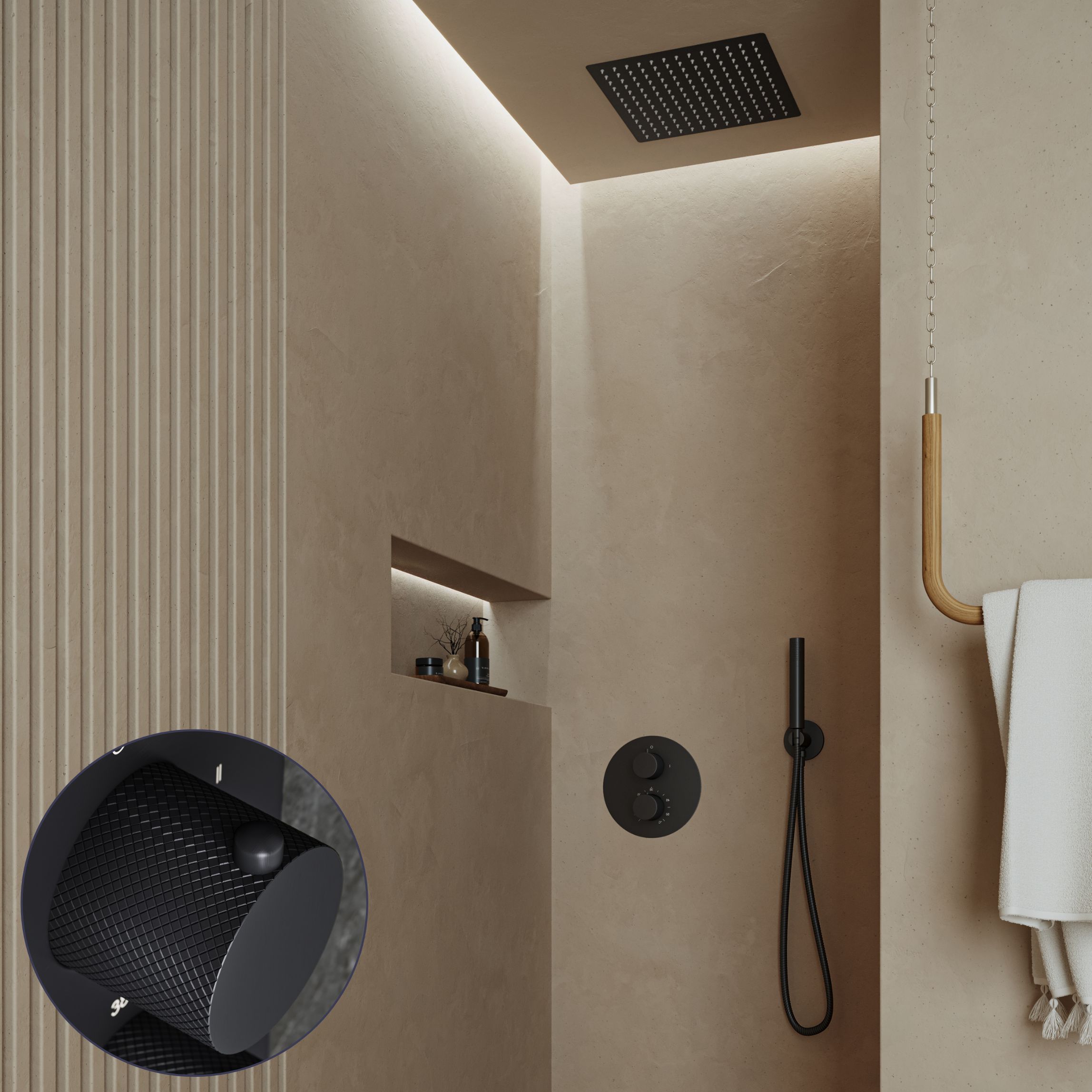 Saniclear Cube Curved inbouw regendouche rond met inbouw douchekop 30x30cm zwart mat