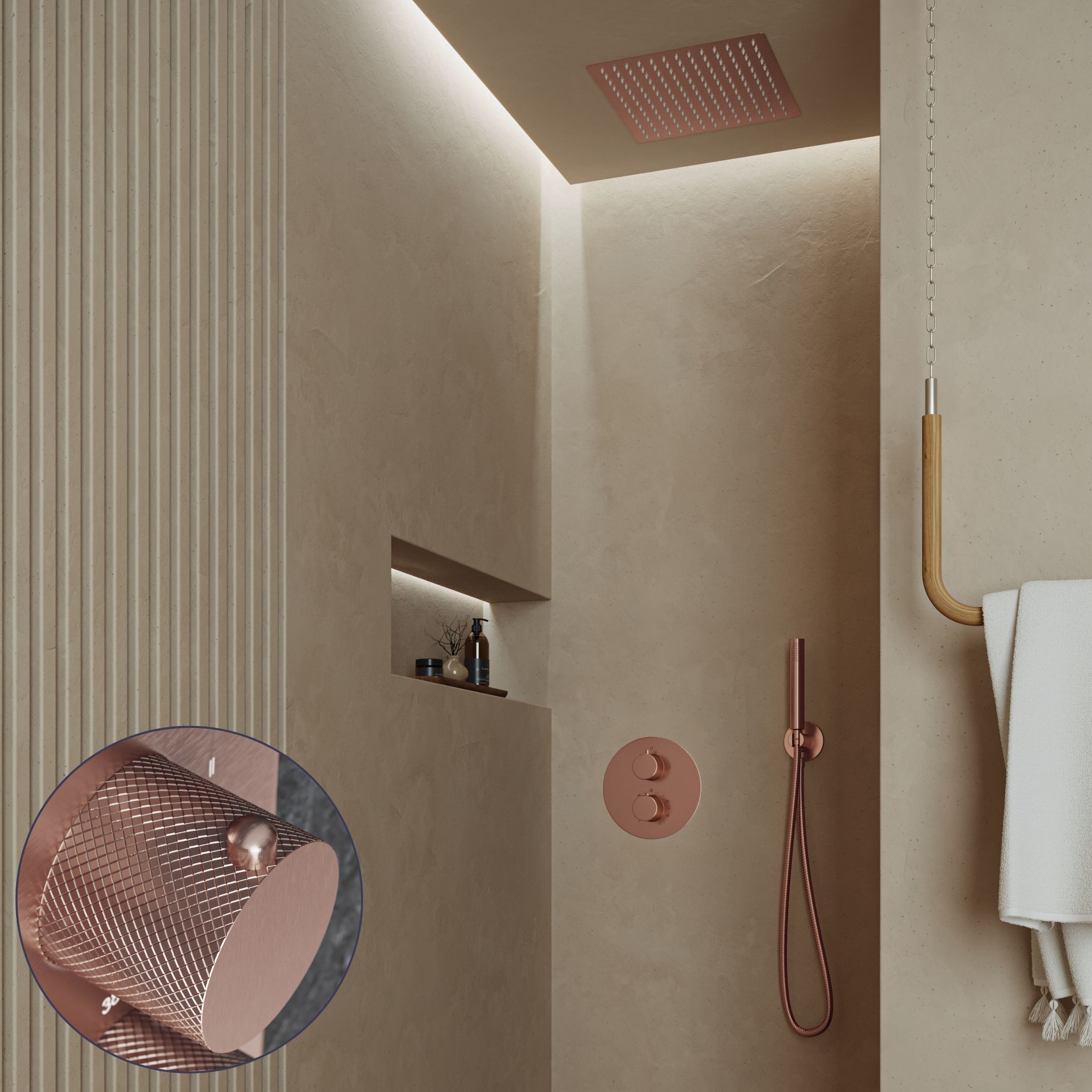 Saniclear Cube Curved inbouw regendouche rond met inbouw douchekop 30x30cm geborsteld koper