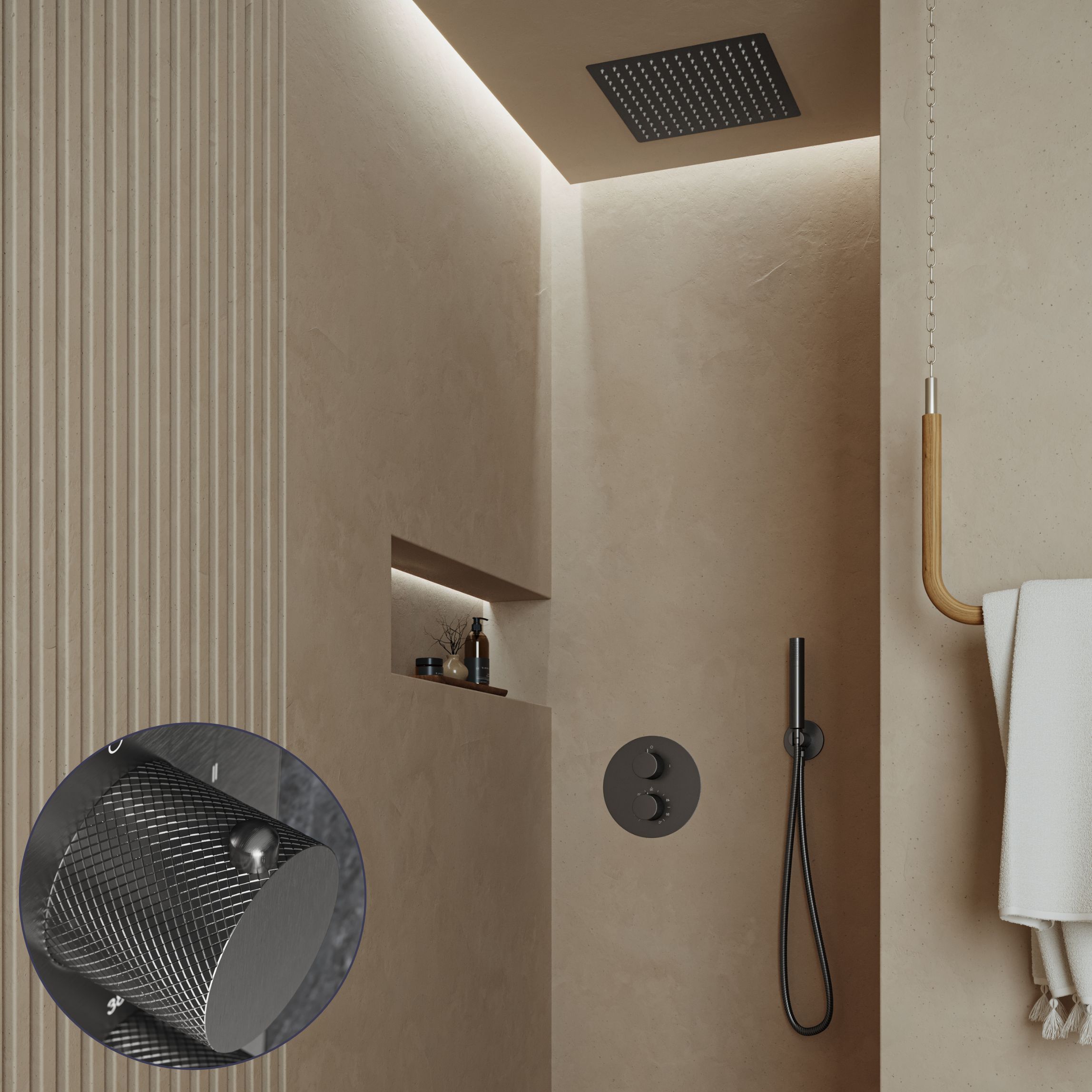 Saniclear Cube Curved inbouw regendouche rond met inbouw douchekop 30x30cm verouderd ijzer - gunmetal