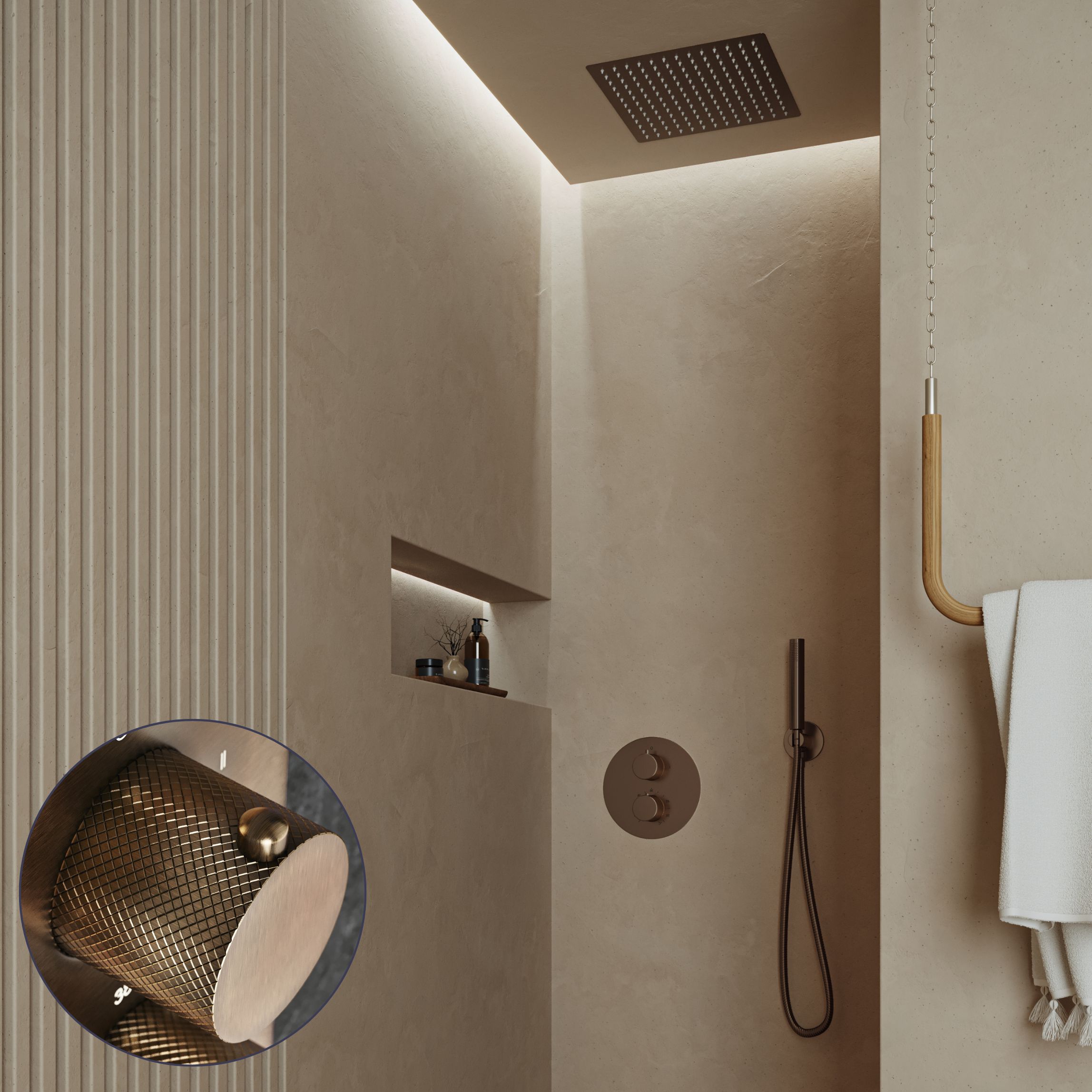Saniclear Cube Curved inbouw regendouche rond met inbouw douchekop 30x30cm verouderd messing