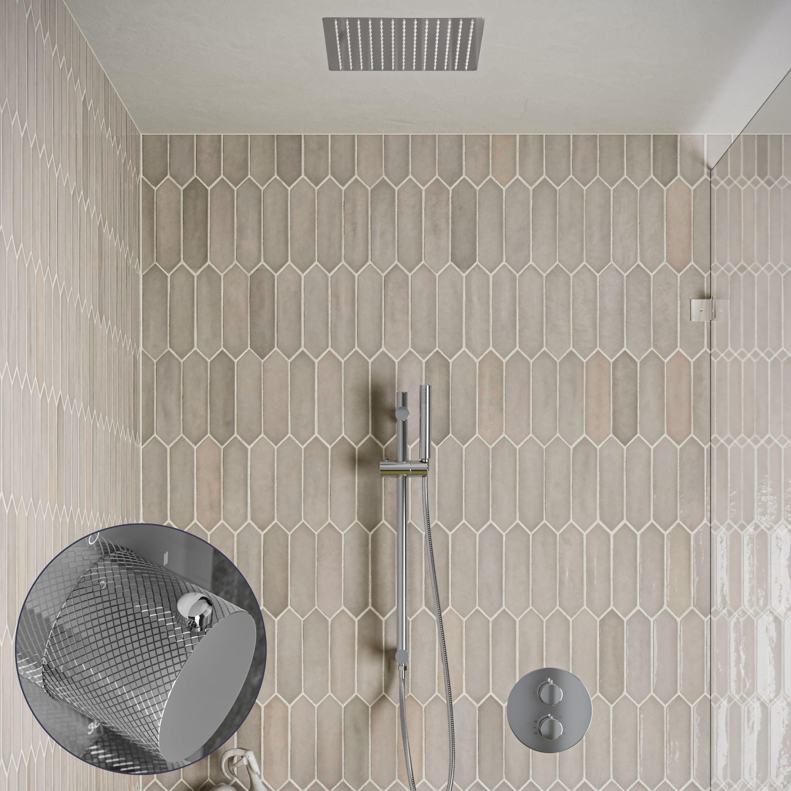 Saniclear Cube Curved inbouw regendouche rond met inbouw douchekop 30x30cm, glijstang en staafhanddouche chroom