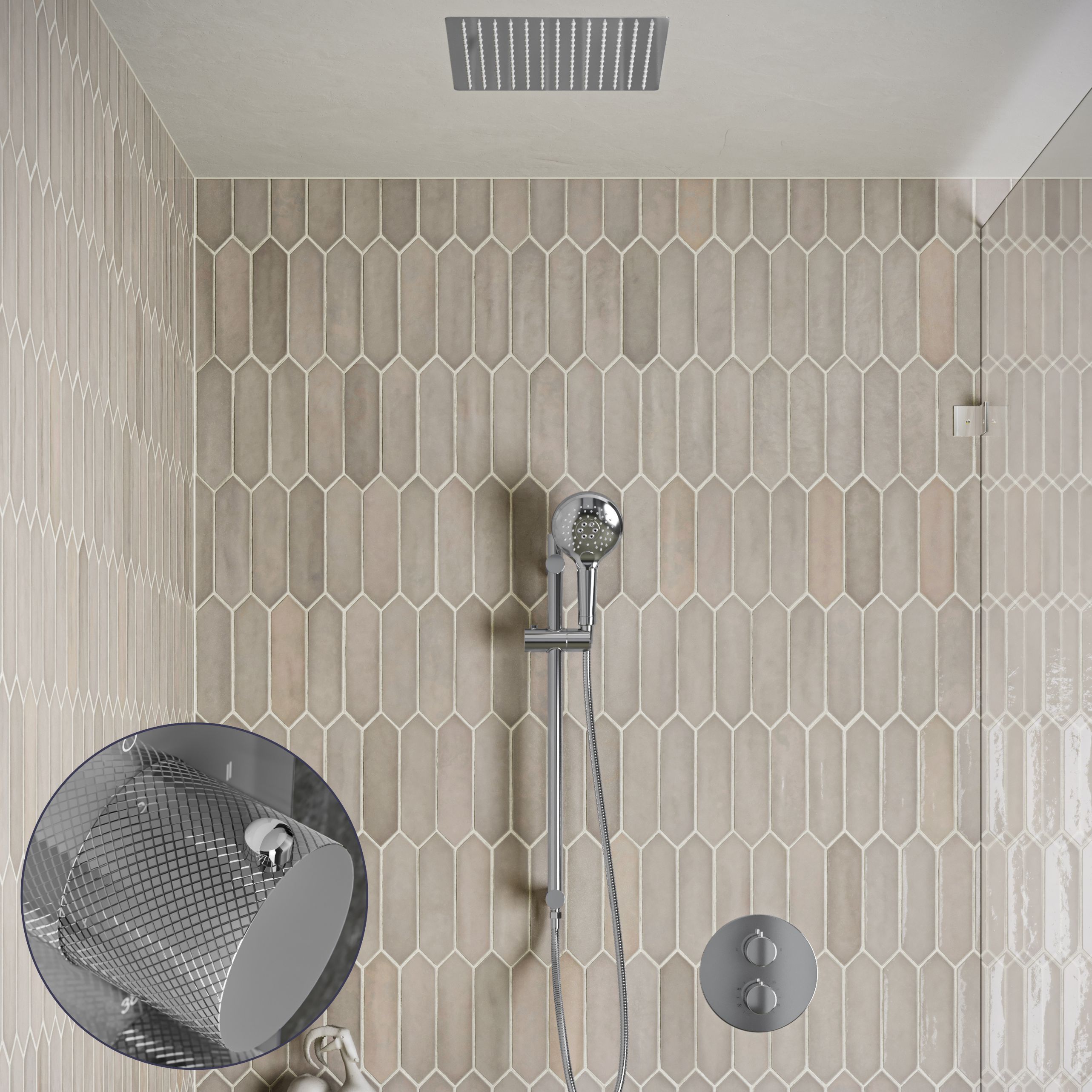 Saniclear Cube Curved inbouw regendouche rond met inbouw douchekop 30x30cm, glijstang en 2 standen handdouche chroom