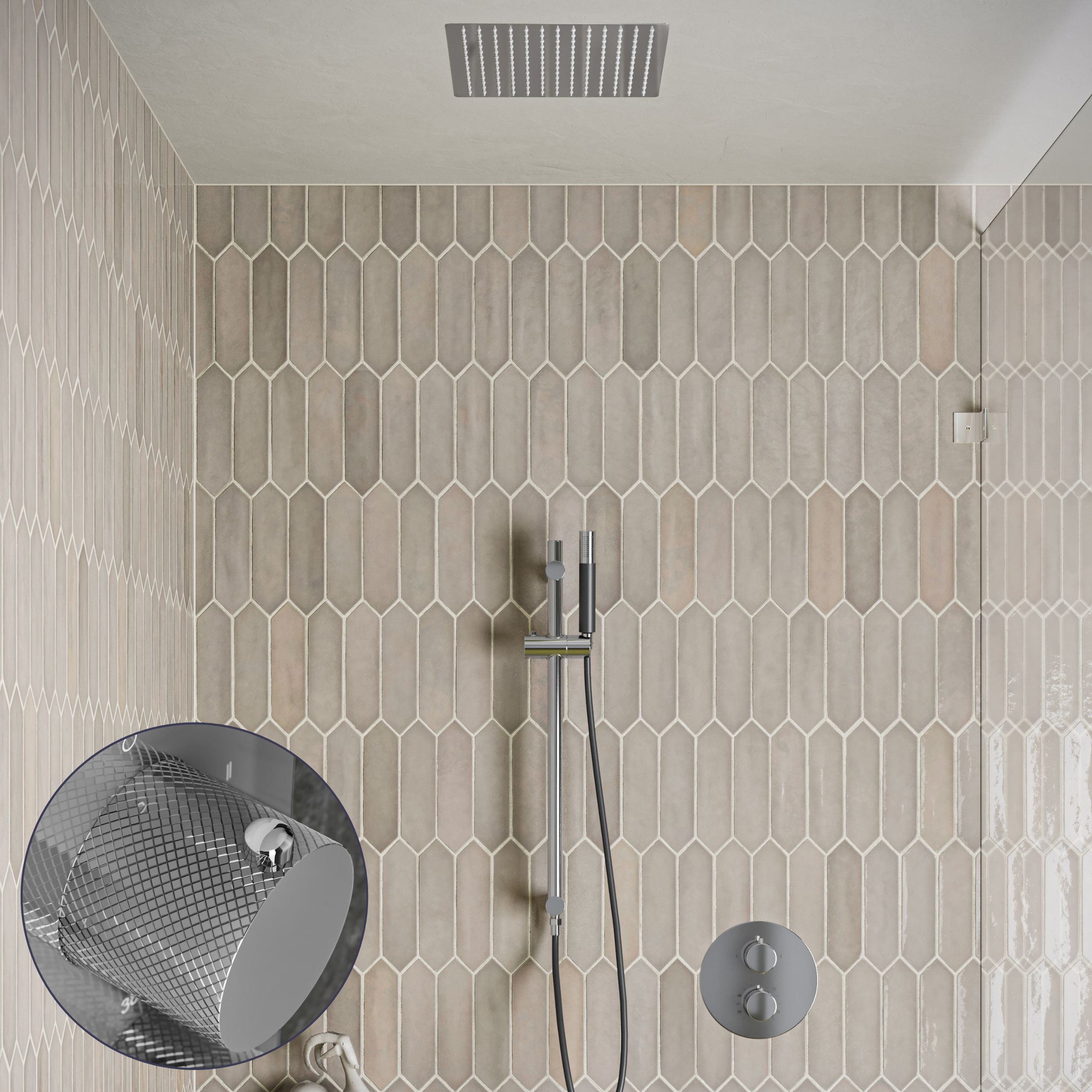 Saniclear Cube Curved Pro inbouw regendouche rond met inbouw douchekop 30x30cm, glijstang en staafhanddouche chroom