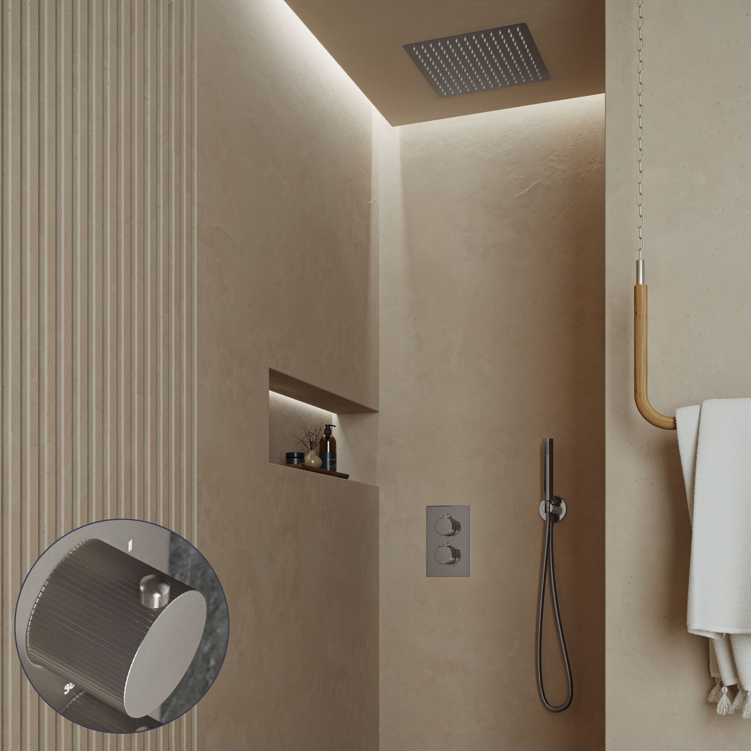 Saniclear Cube Stripes inbouw regendouche met inbouw douchekop 30x30cm RVS