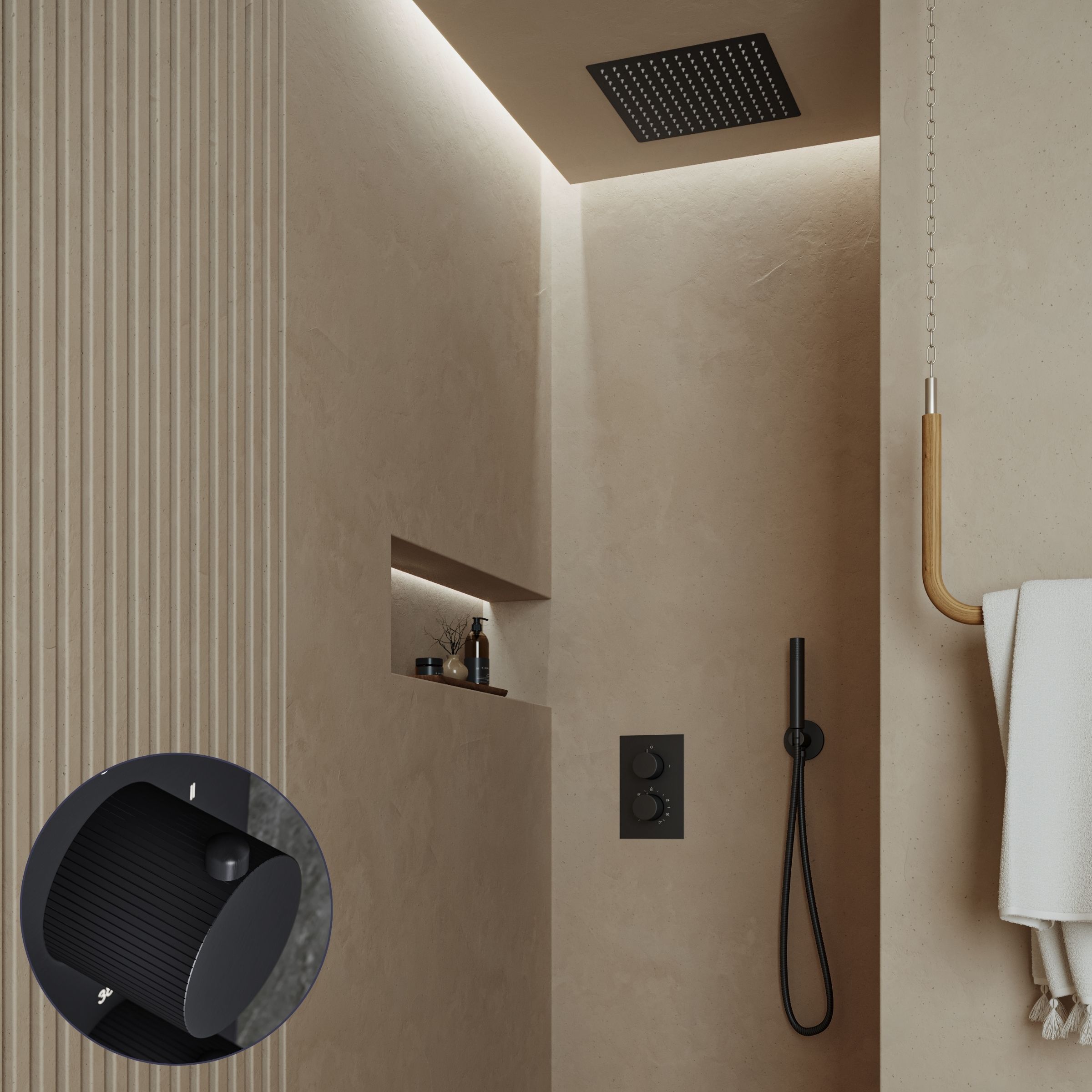 Saniclear Cube Stripes inbouw regendouche met inbouw douchekop 30x30cm zwart mat