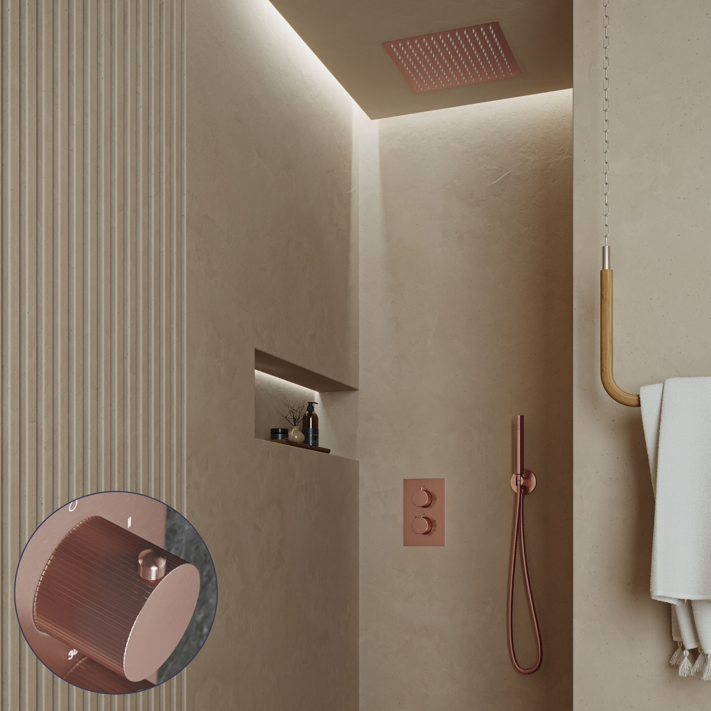 Saniclear Cube Stripes inbouw regendouche met inbouw douchekop 30x30cm geborsteld koper