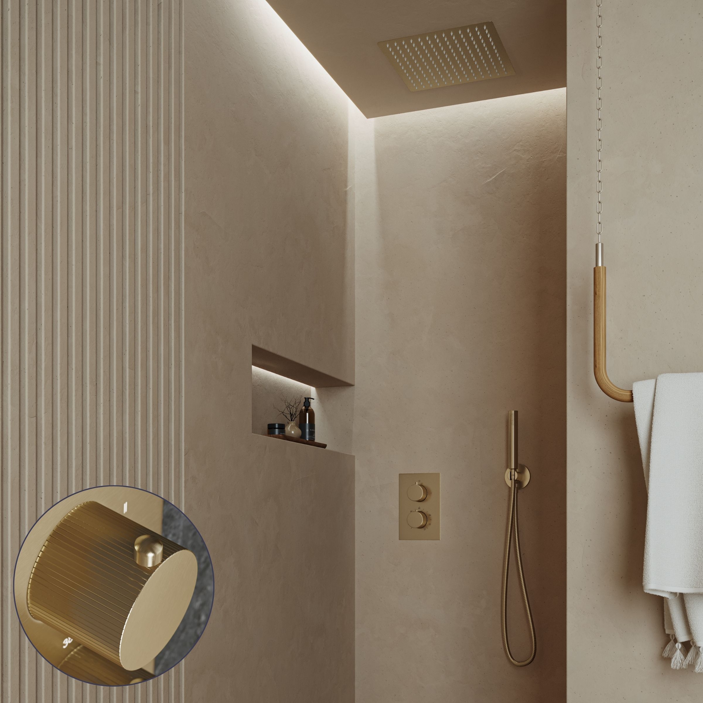 Saniclear Cube Stripes inbouw regendouche met inbouw douchekop 30x30cm geborsteld messing - mat goud
