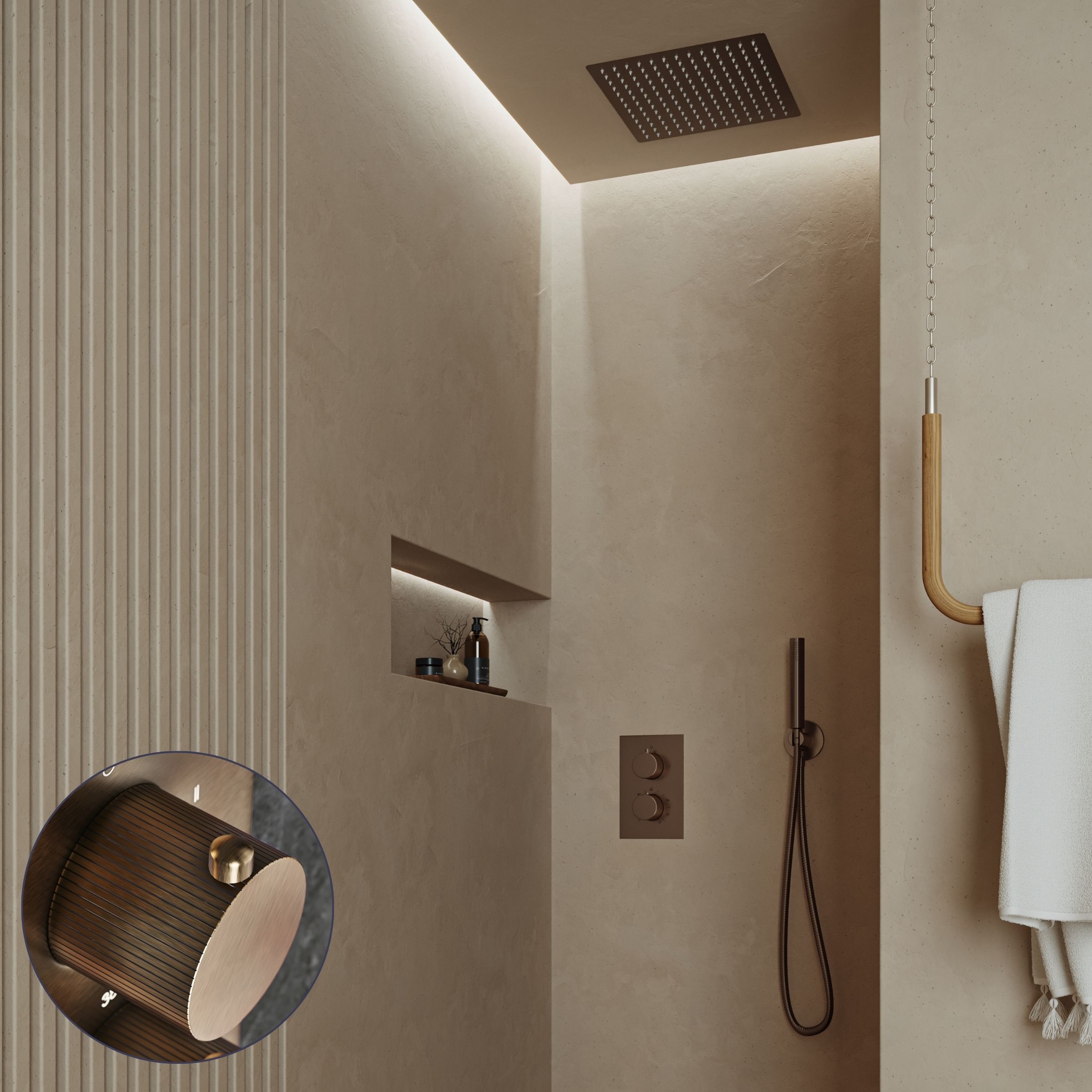 Saniclear Cube Stripes inbouw regendouche met inbouw douchekop 30x30cm verouderd messing