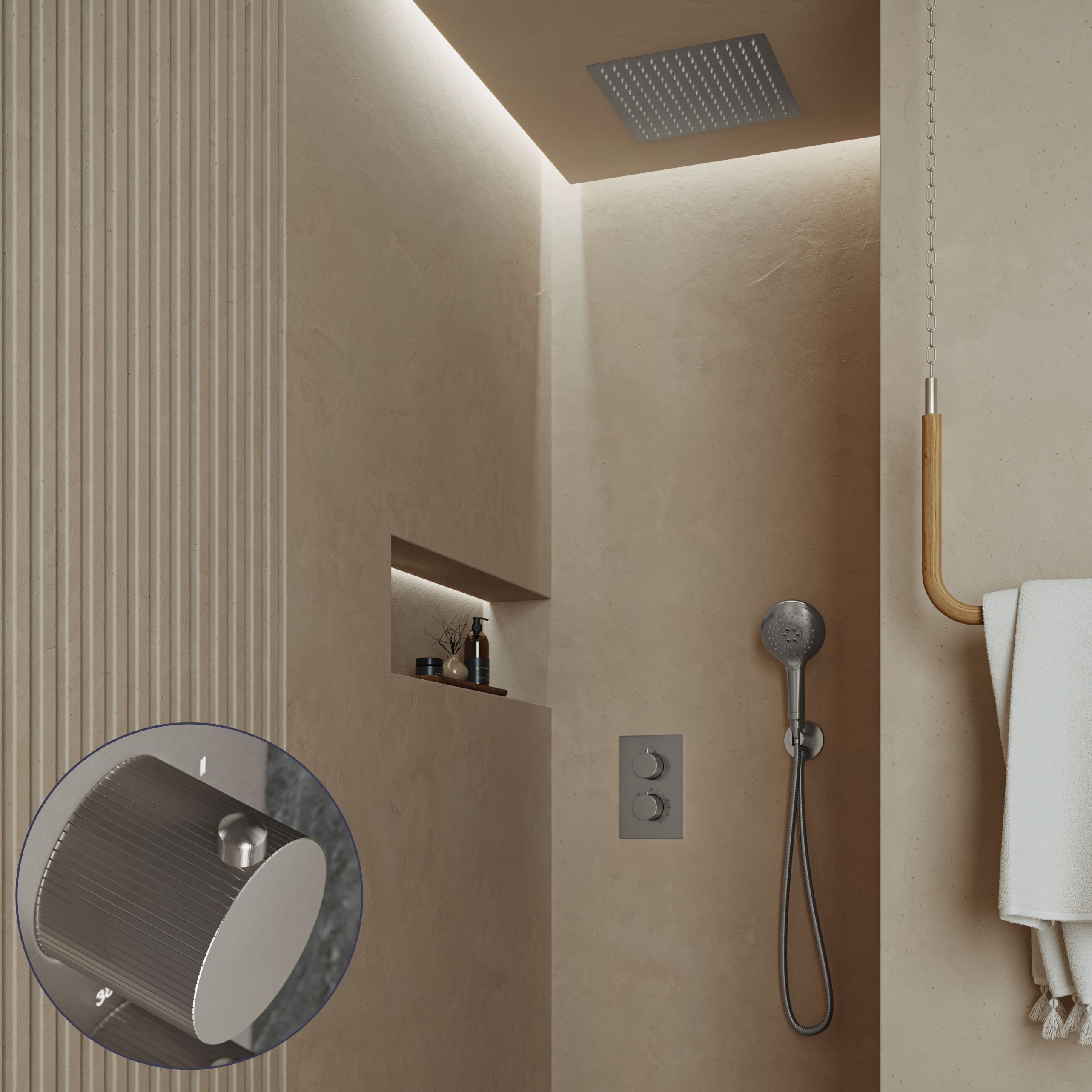 Saniclear Cube Stripes inbouw regendouche met inbouw douchekop 30x30cm en 2 standen handdouche RVS