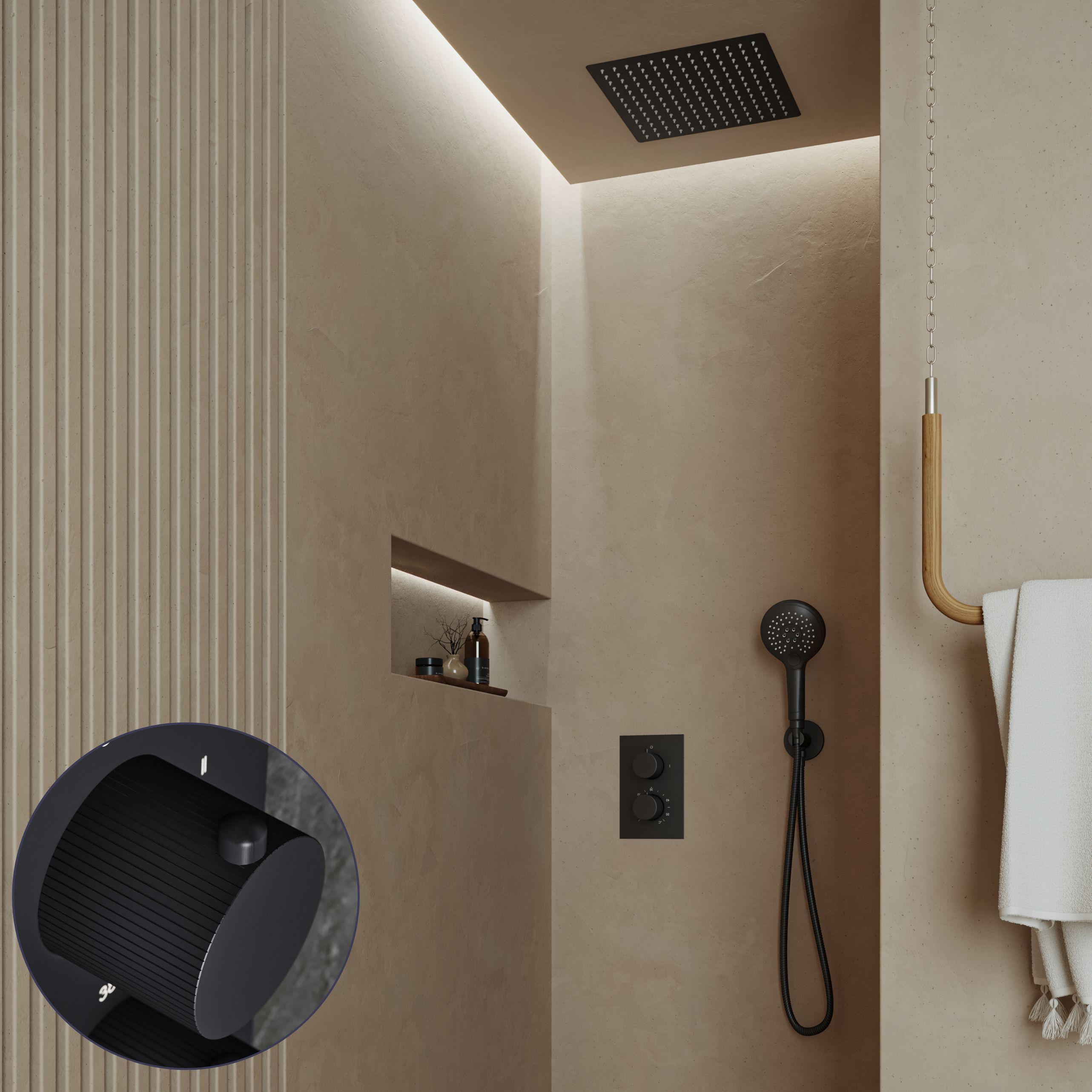 Saniclear Cube Stripes inbouw regendouche met inbouw douchekop 30x30cm en 2 standen handdouche zwart mat