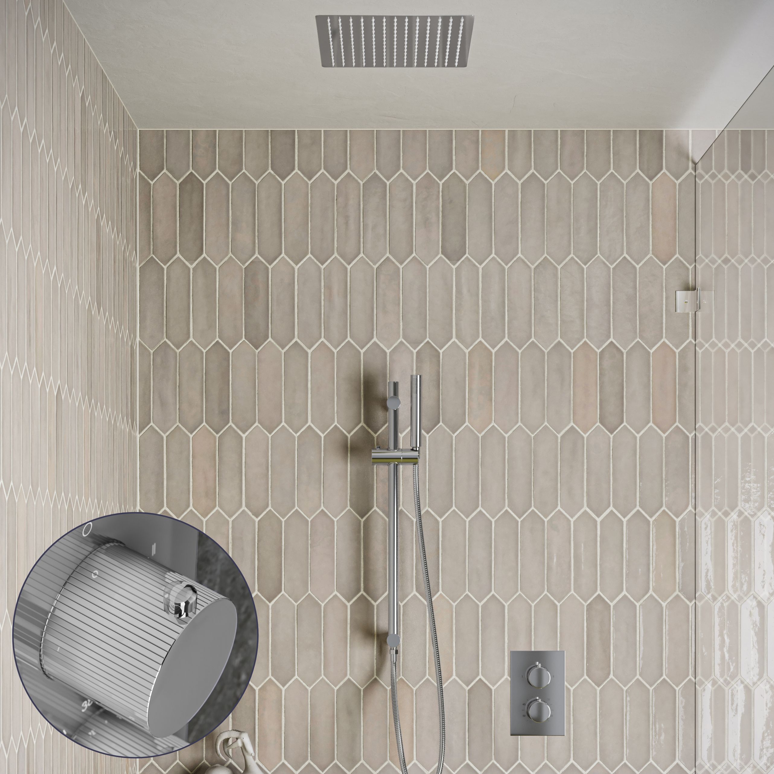 Saniclear Cube Stripes inbouw regendouche met inbouw douchekop 30x30cm, glijstang en staafhanddouche chroom