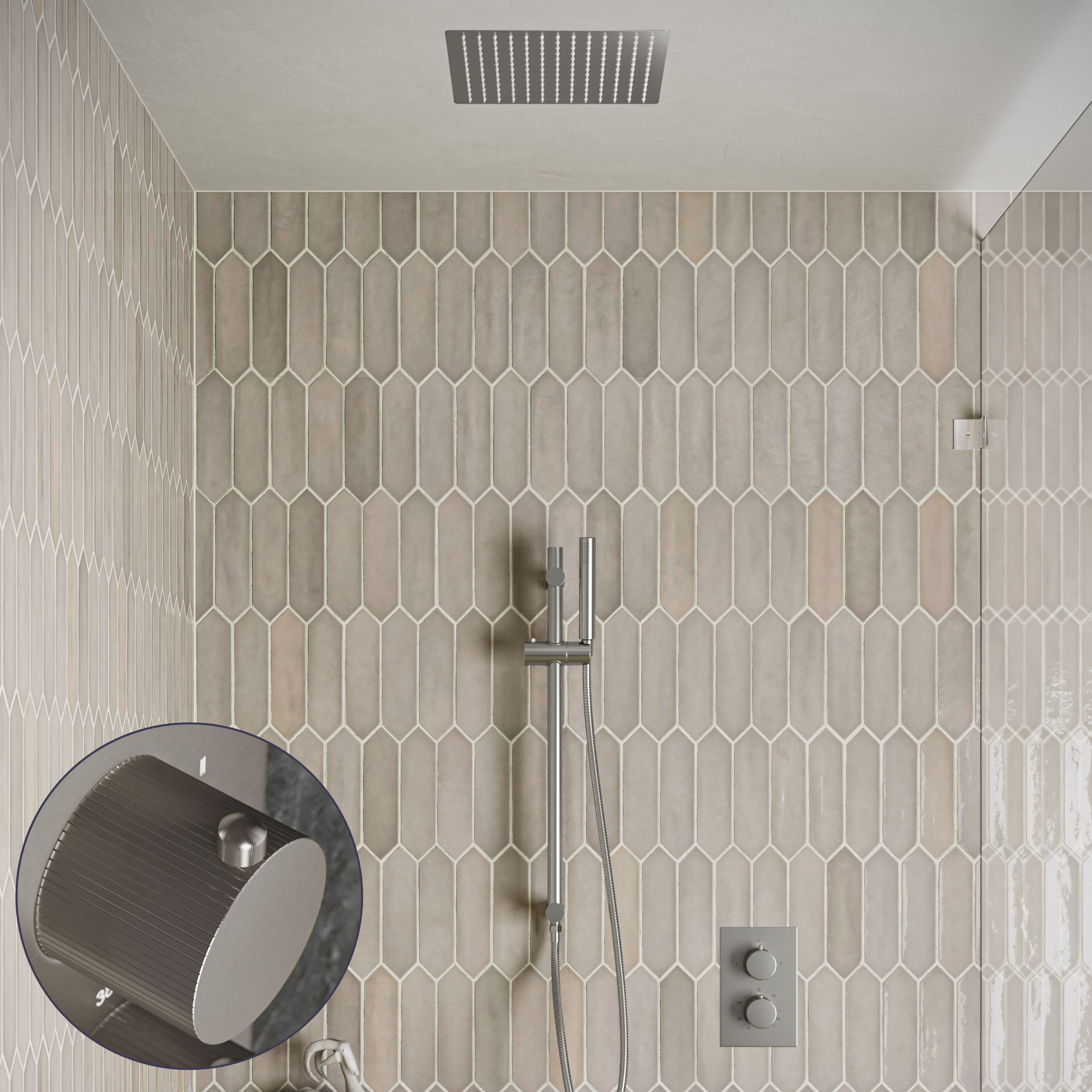 Saniclear Cube Stripes inbouw regendouche met inbouw douchekop 30x30cm, glijstang en staafhanddouche RVS