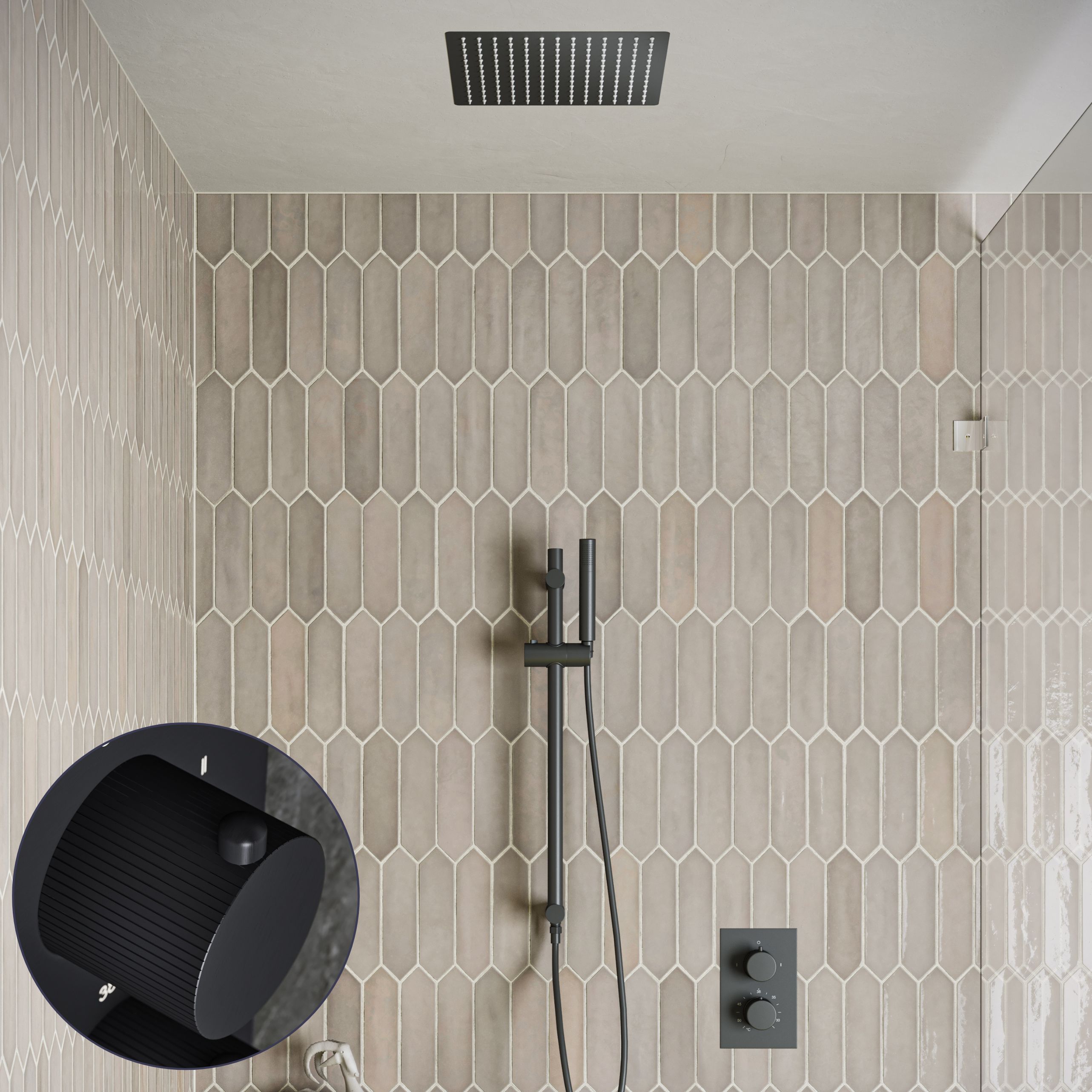 Saniclear Cube Stripes inbouw regendouche met inbouw douchekop 30x30cm, glijstang en staafhanddouche zwart mat
