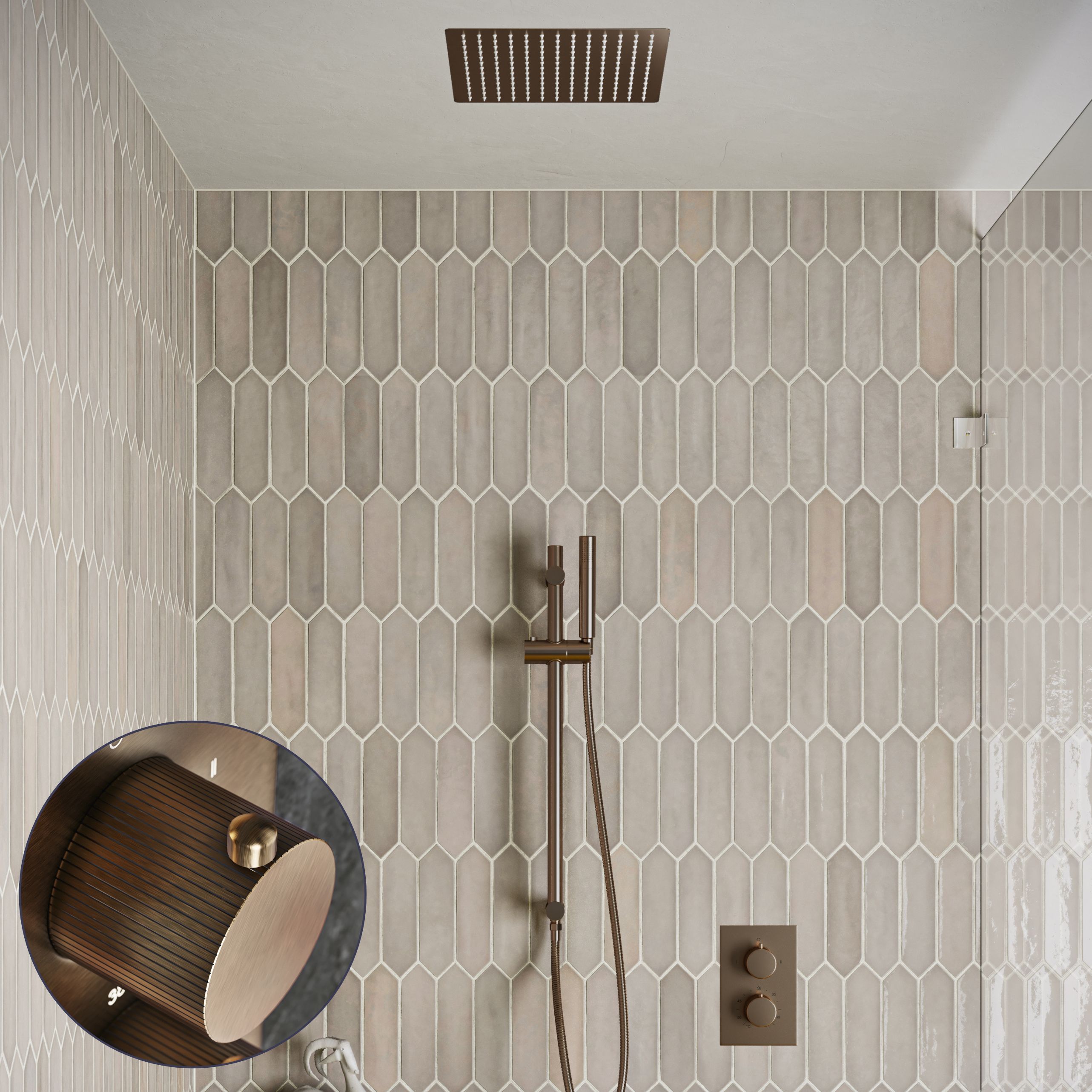Saniclear Cube Stripes inbouw regendouche met inbouw douchekop 30x30cm, glijstang en staafhanddouche verouderd messing